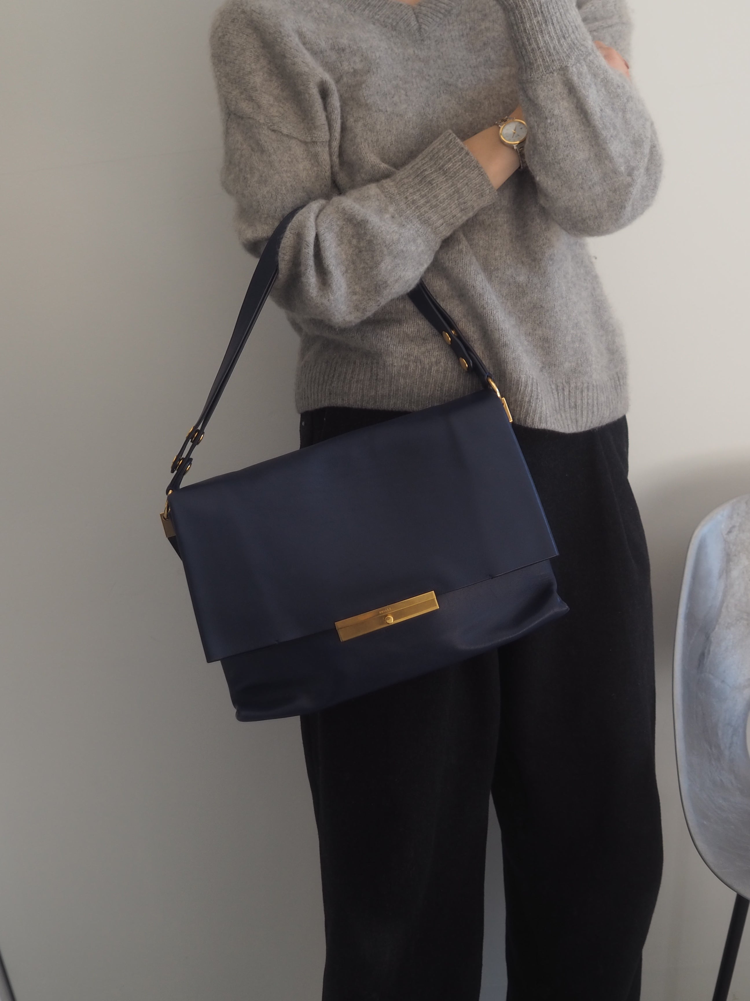 CELINE Blade Flap Blue Shoulder Bag