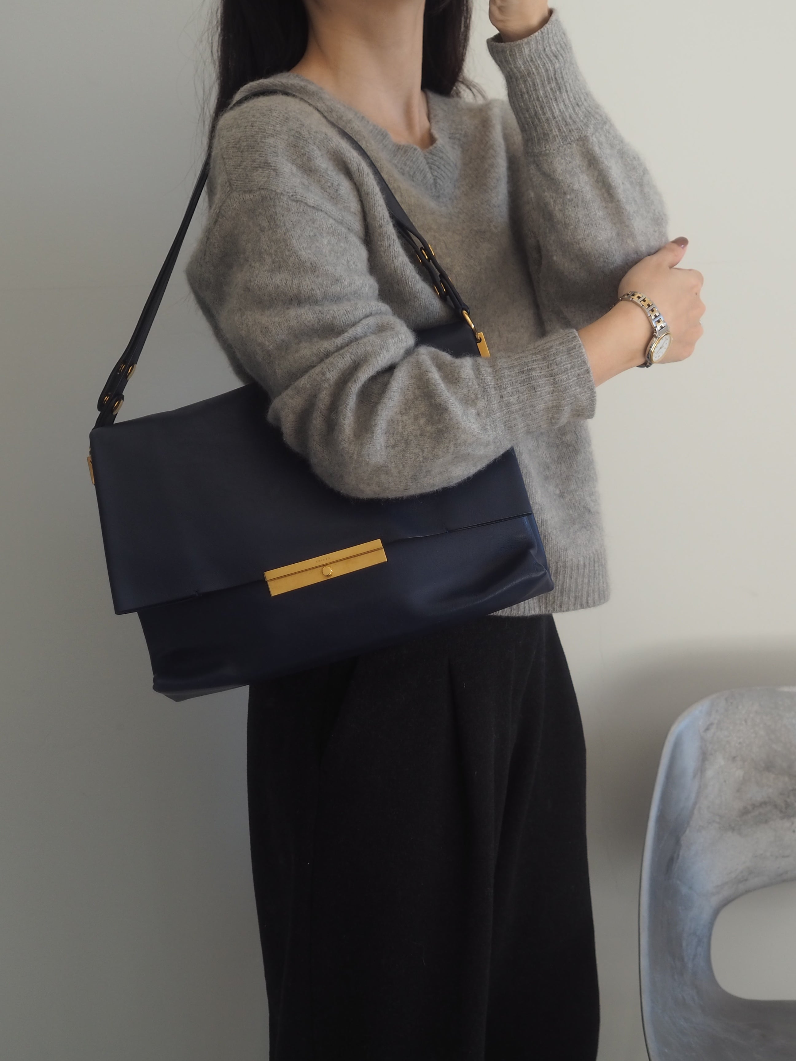 CELINE Blade Flap Blue Shoulder Bag