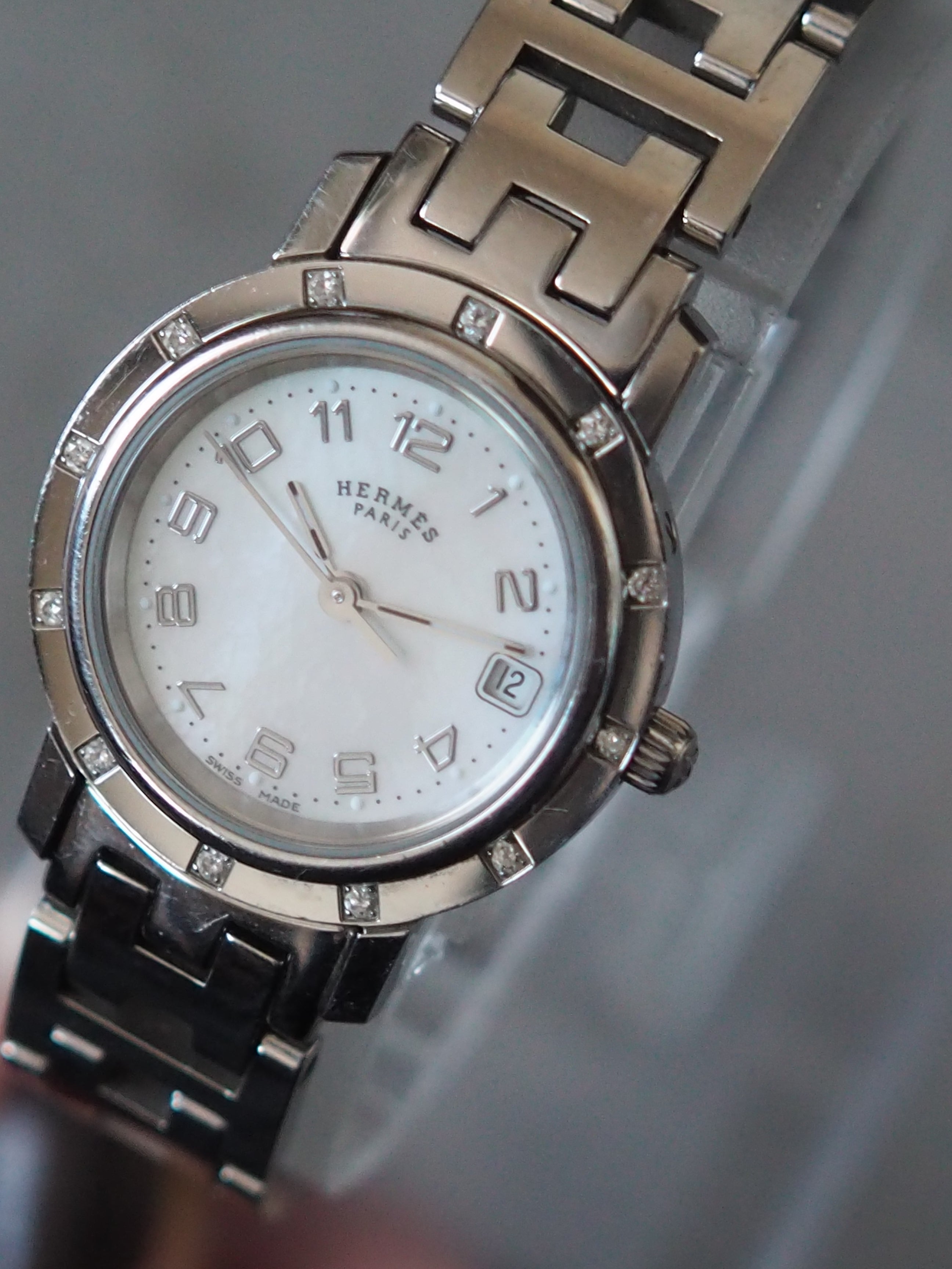 HERMES Clipper Diamond Shell Watch