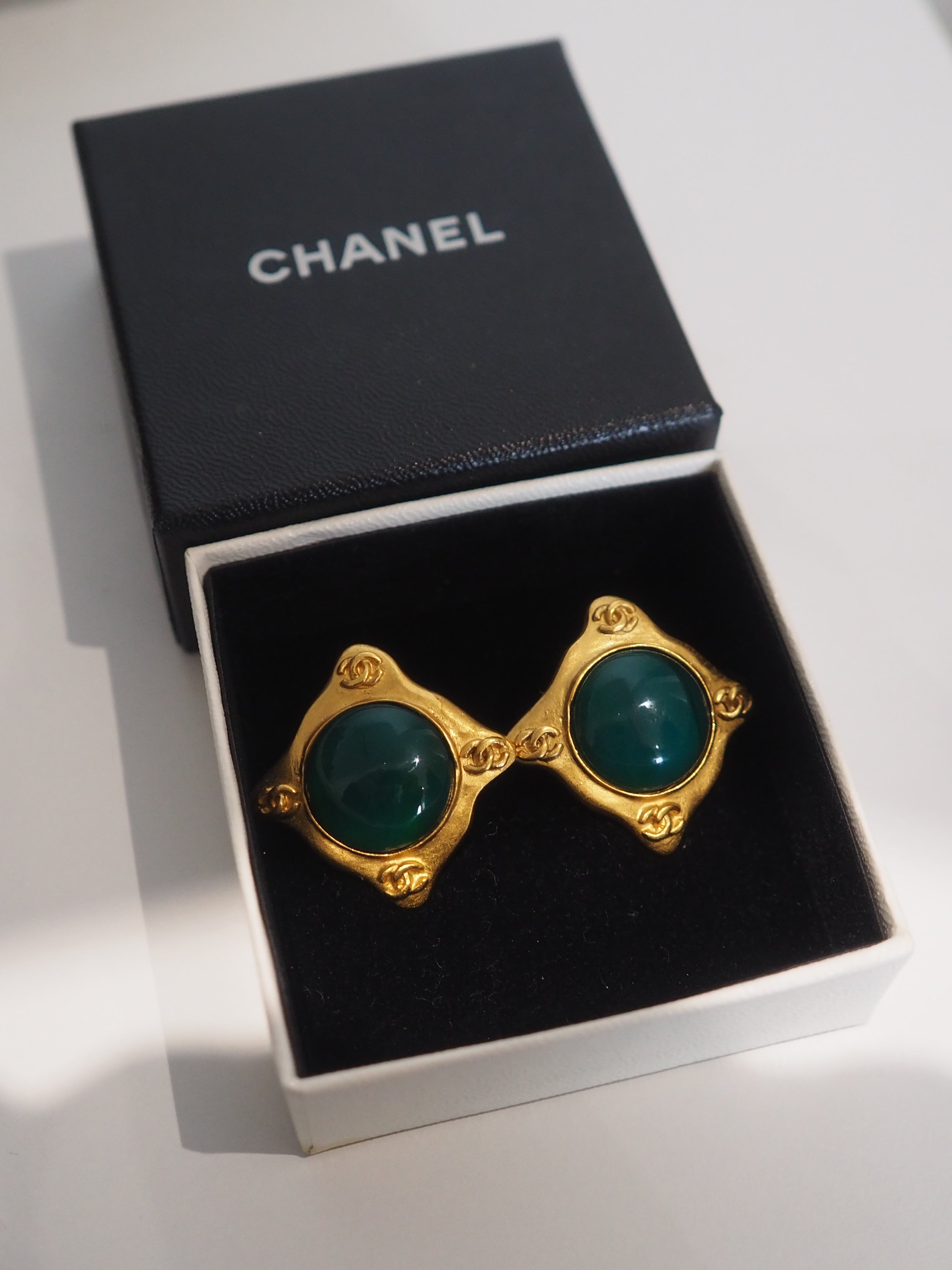 CHANEL Stone CC Logo Earrings