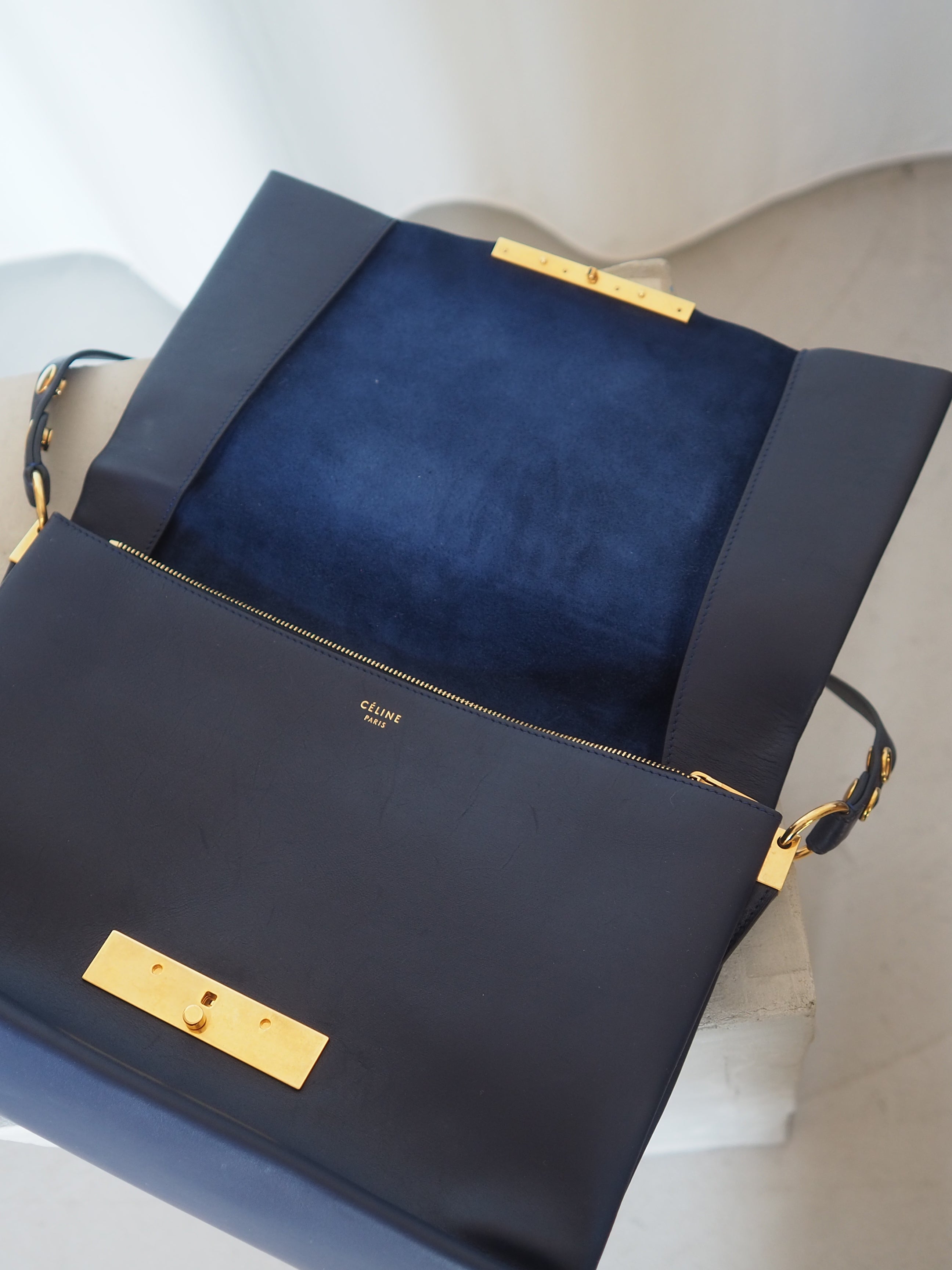 CELINE Blade Flap Blue Shoulder Bag