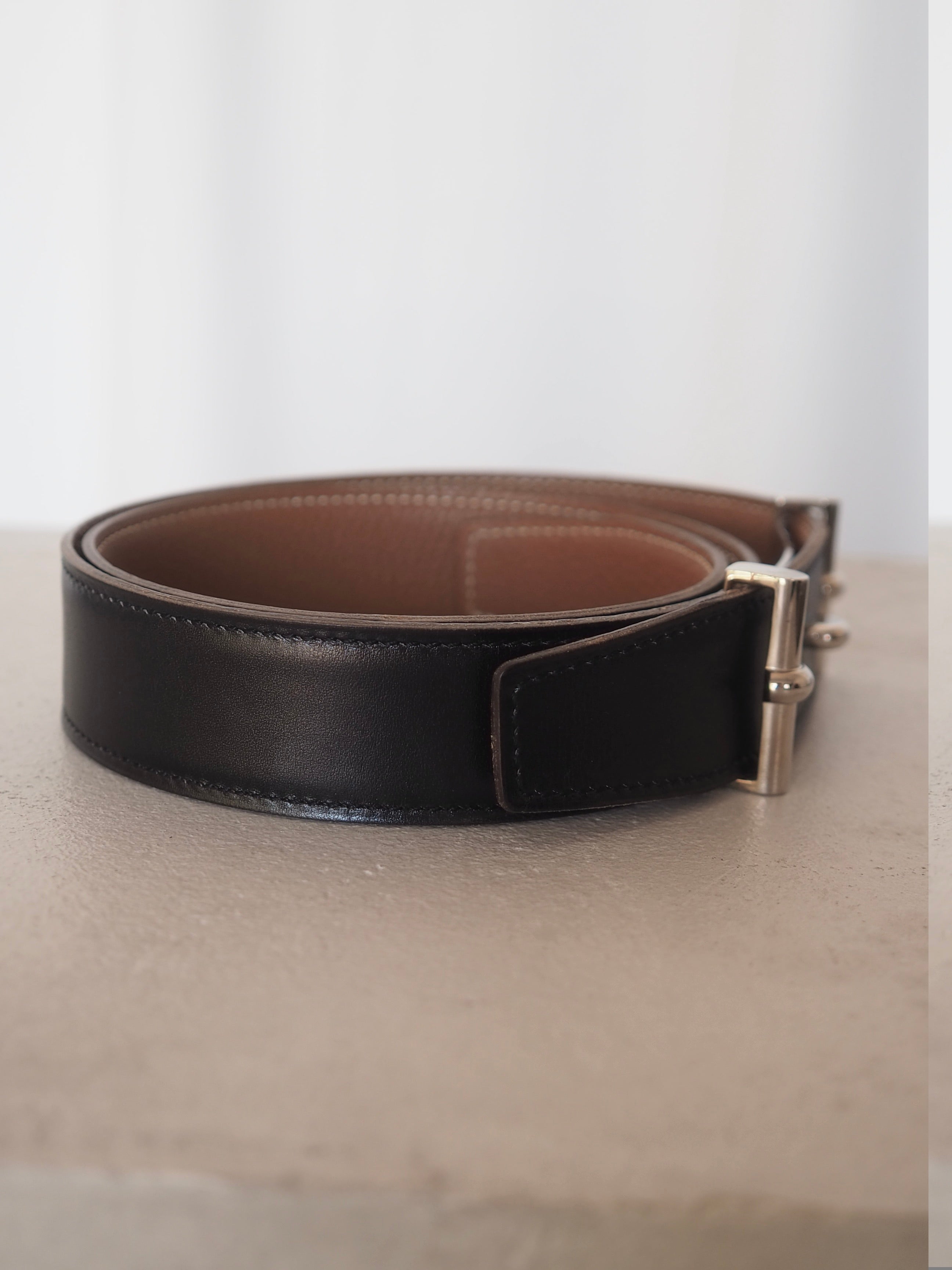 HERMES 85cm ベルト トゴレザー ブラウン ブラック リバーシブル14 HERMES エルメス マルジェラ期 リバーシブル ベルト 70 シルバー