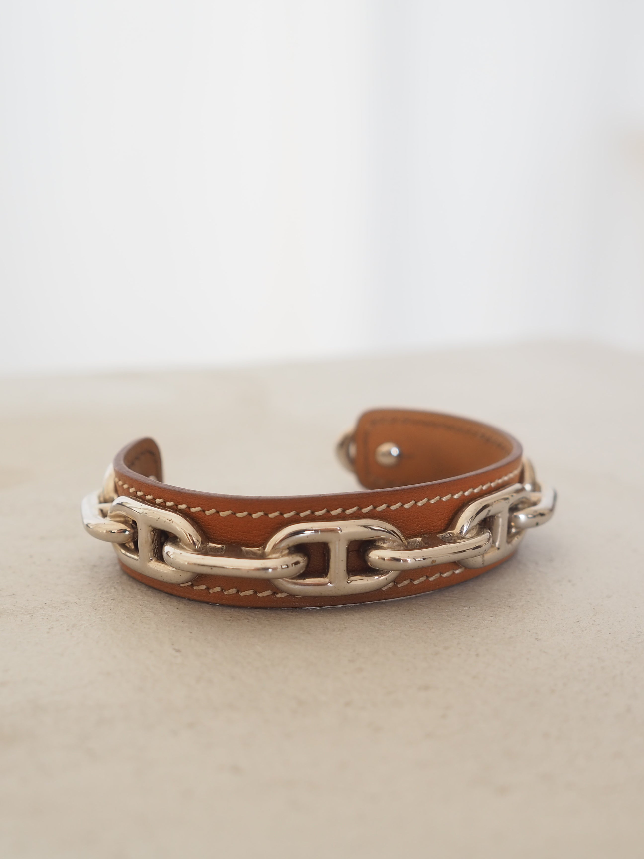 HERMES エルメス シェーヌダンクル バングル シルバー ブラウン