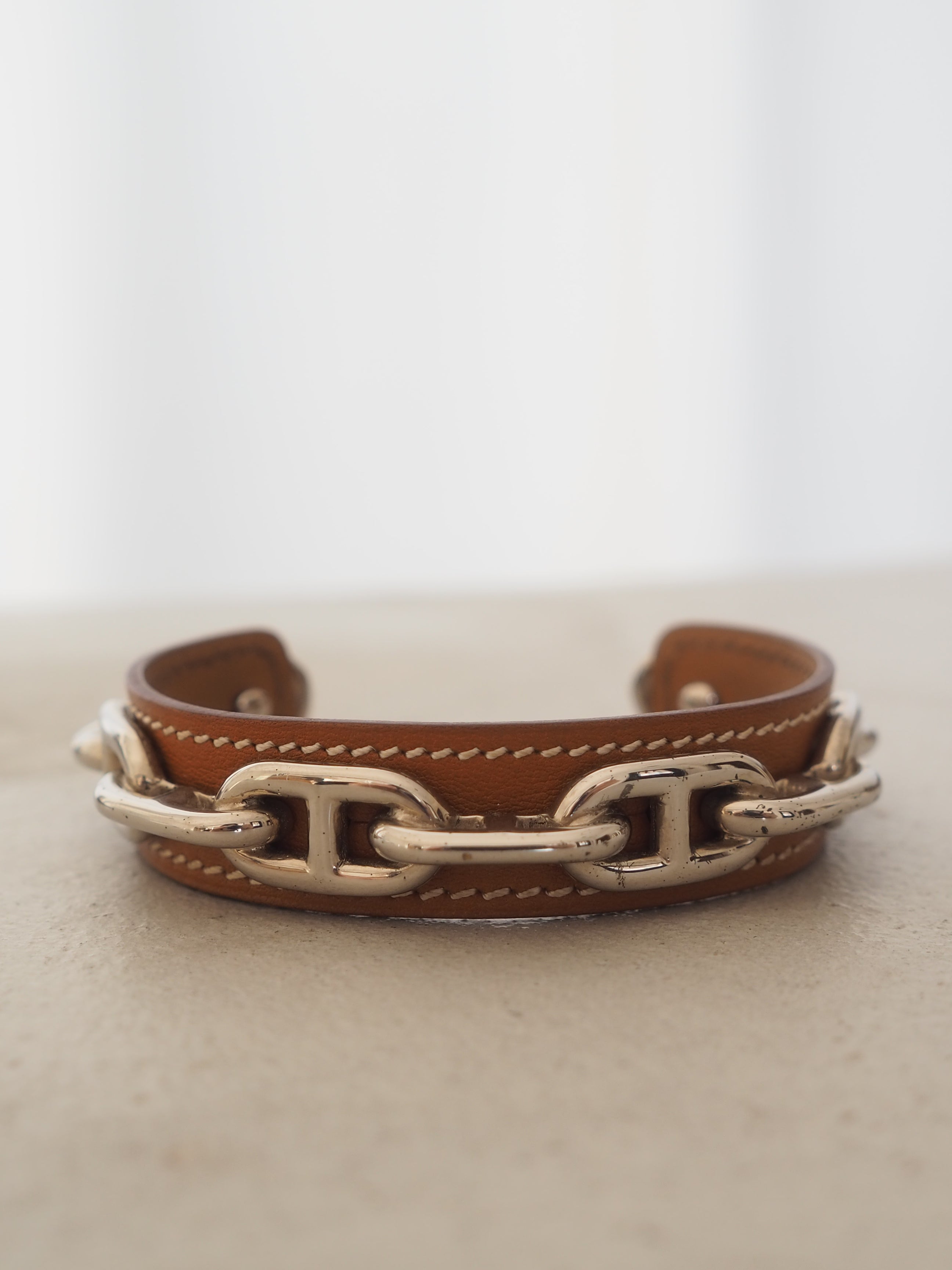 HERMES エルメス シェーヌダンクル バングル シルバー ブラウン