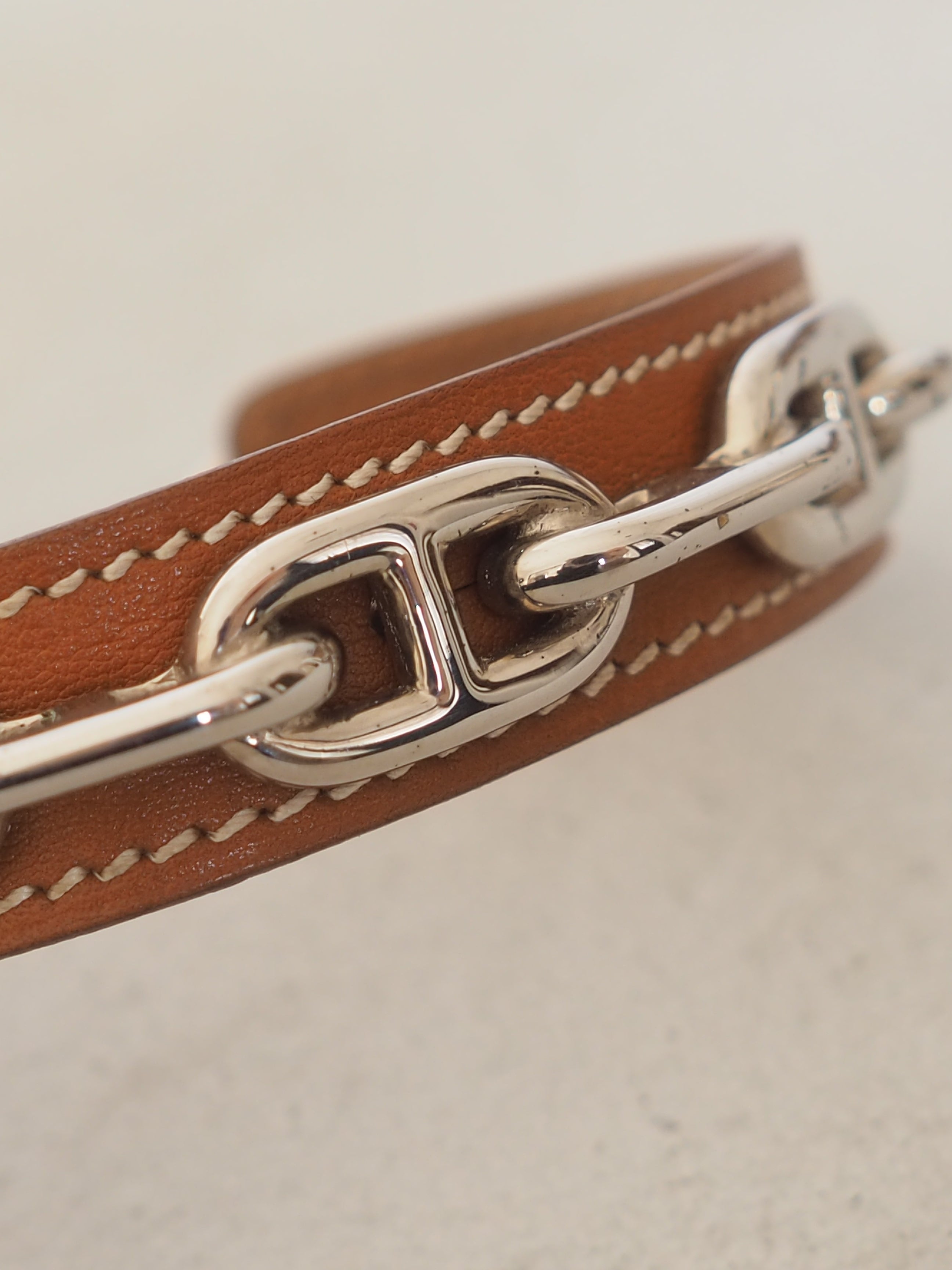HERMES エルメス シェーヌダンクル バングル シルバー ブラウン
