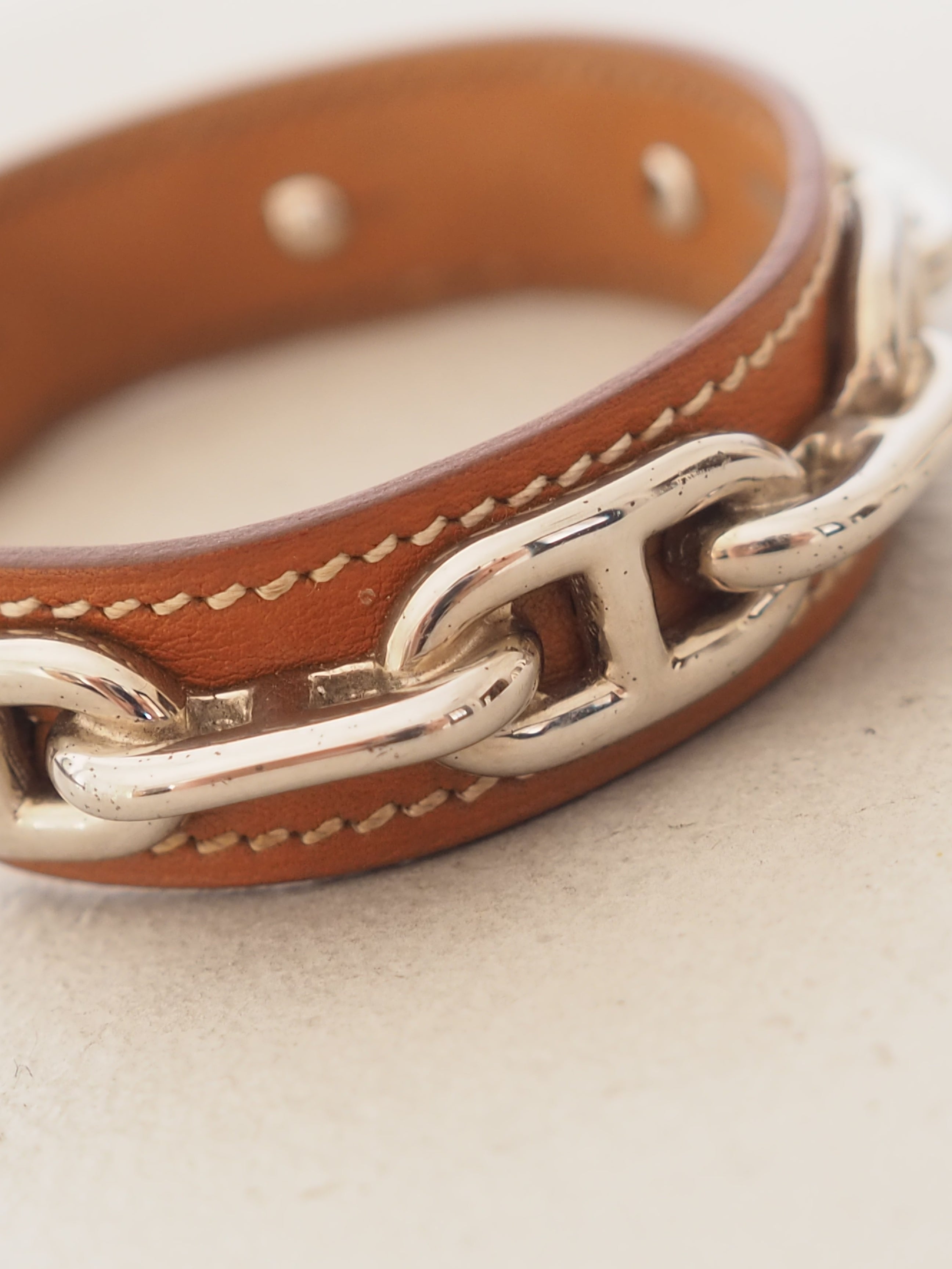 HERMES エルメス シェーヌダンクル バングル シルバー ブラウン