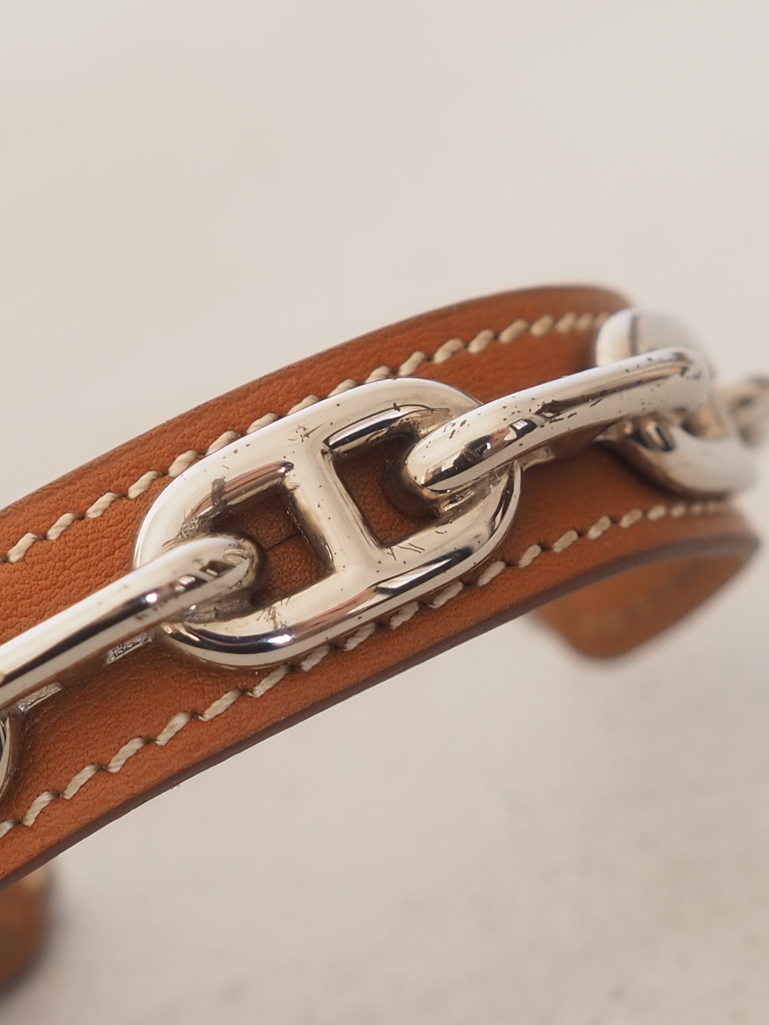 HERMES エルメス シェーヌダンクル バングル シルバー ブラウン