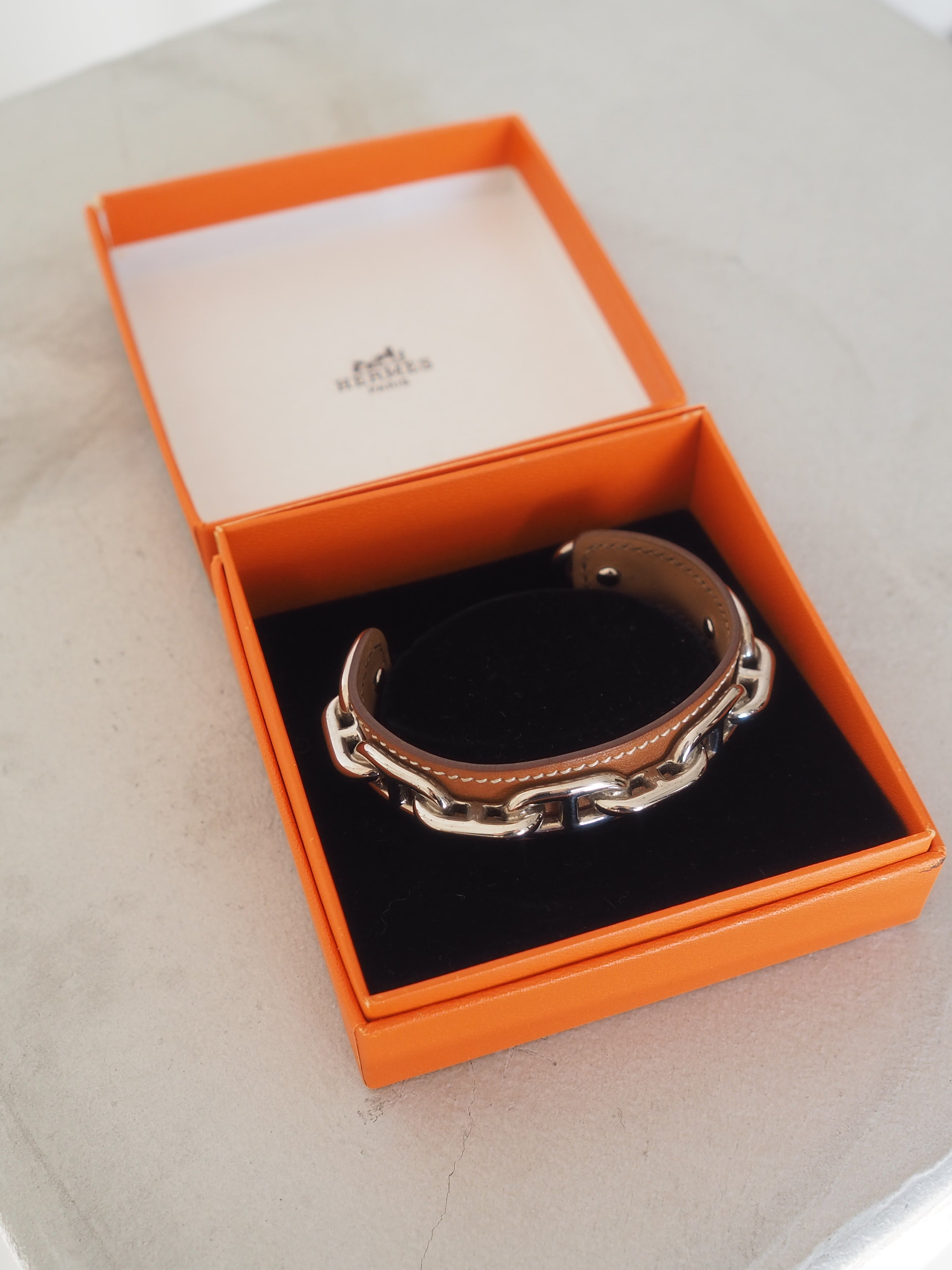 HERMES エルメス シェーヌダンクル バングル シルバー ブラウン