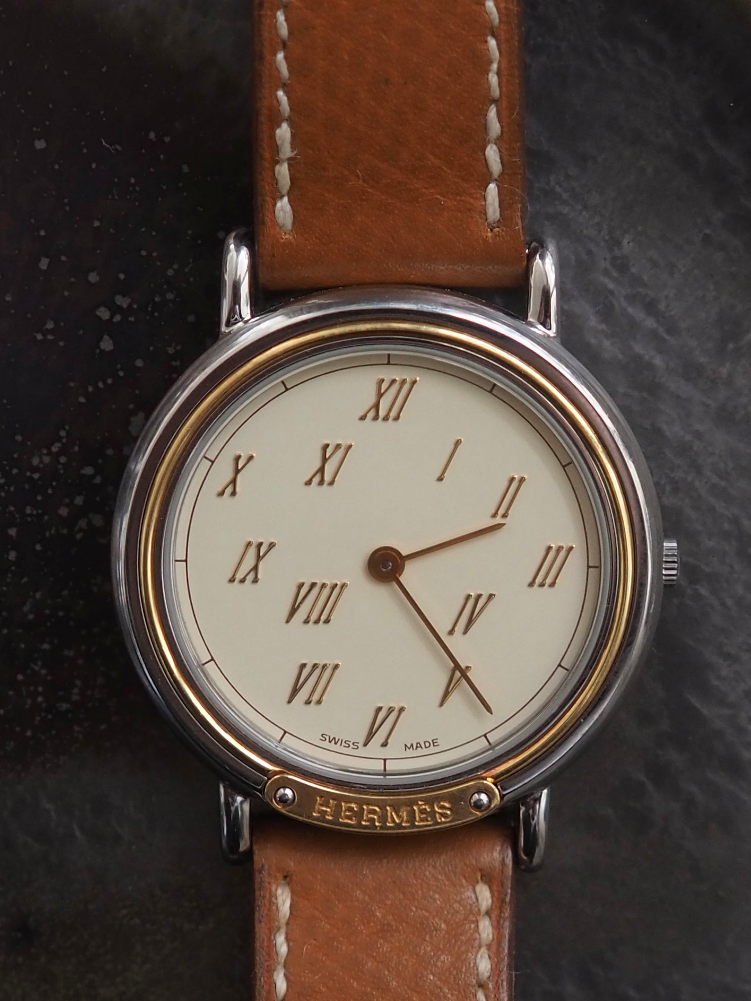 HERMES エルメス メテオール ウォッチ 腕時計 シルバー ゴールド ユニ