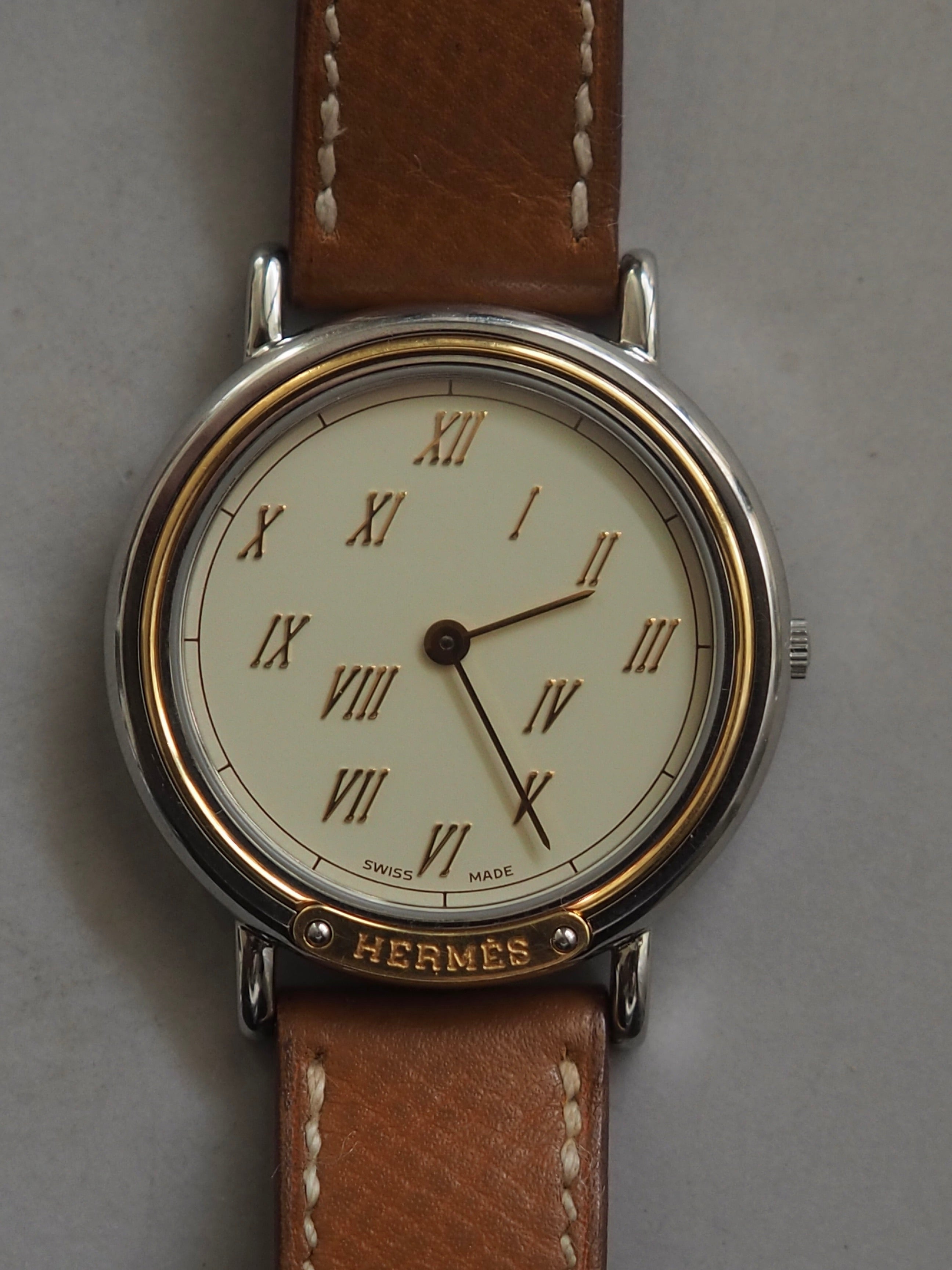 HERMES エルメス メテオール ウォッチ 腕時計 シルバー ゴールド ユニ