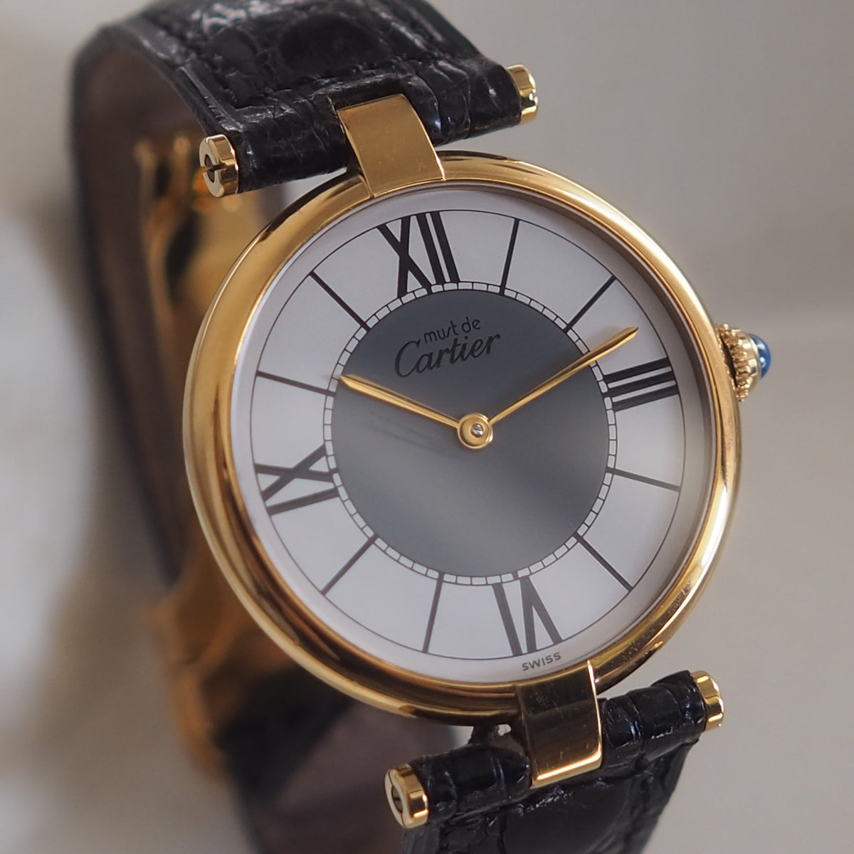 カルティエ マストヴァンドーム LM 590003 革/GP クオーツ 腕時計  