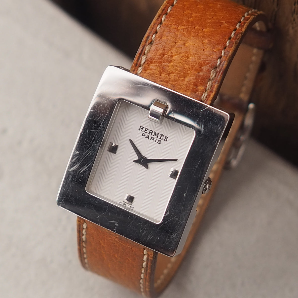 HERMES エルメス スクエア ベルト ウォッチ 腕時計 シルバー ブラウン 