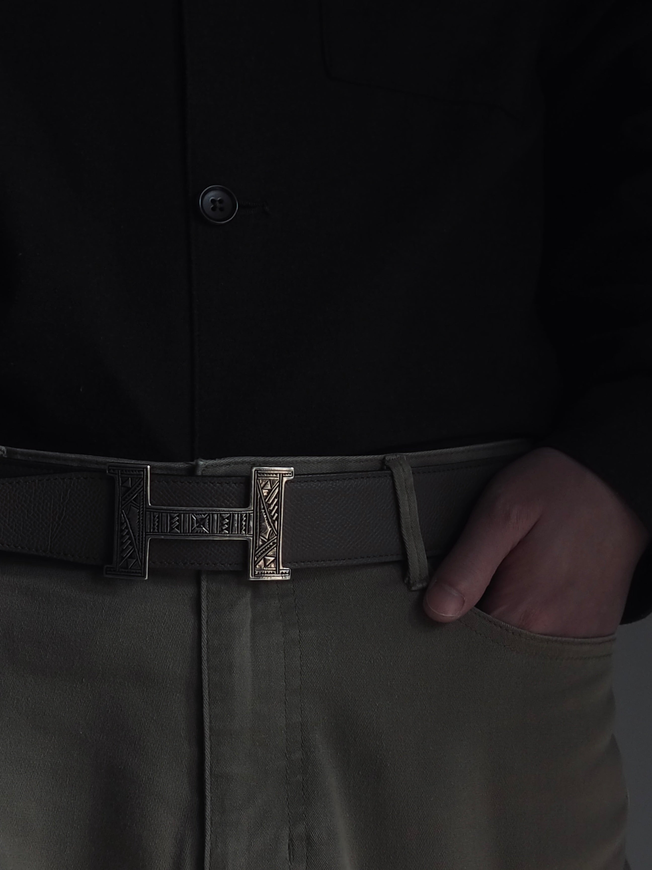 HERMES エルメス トゥアレグ ベルト 90 シルバー グレージュ