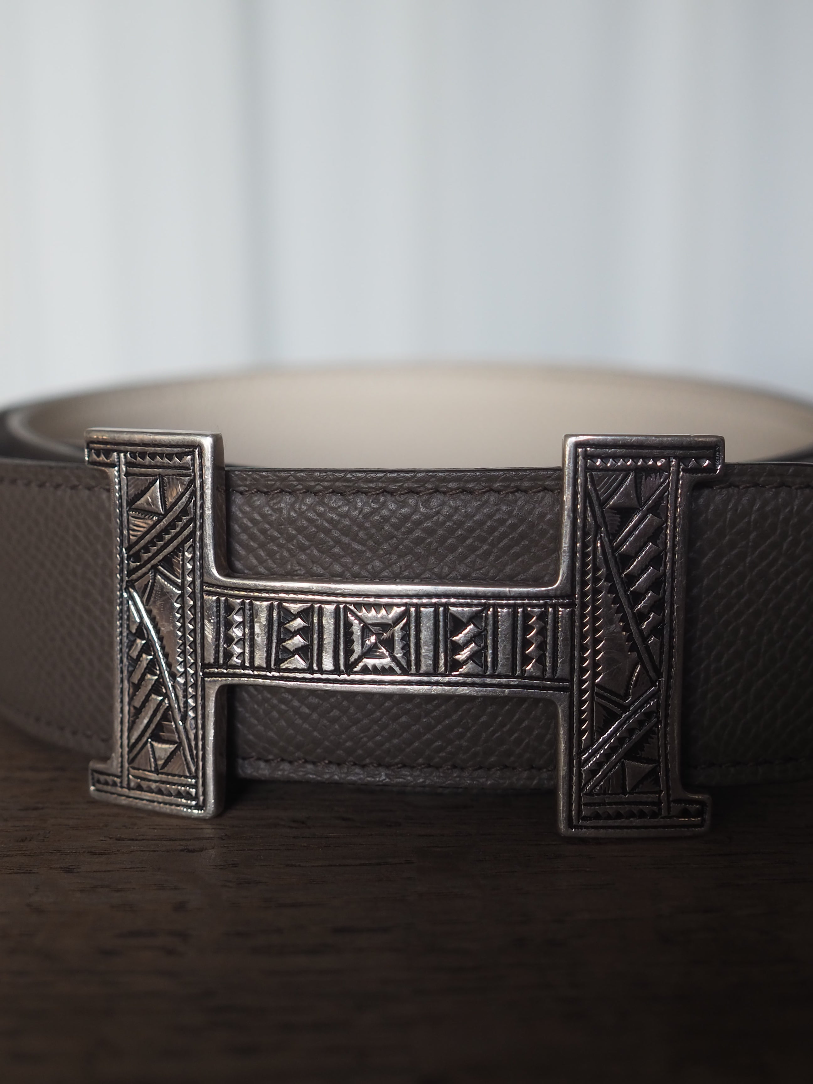 HERMES エルメス トゥアレグ ベルト 90 シルバー グレージュ
