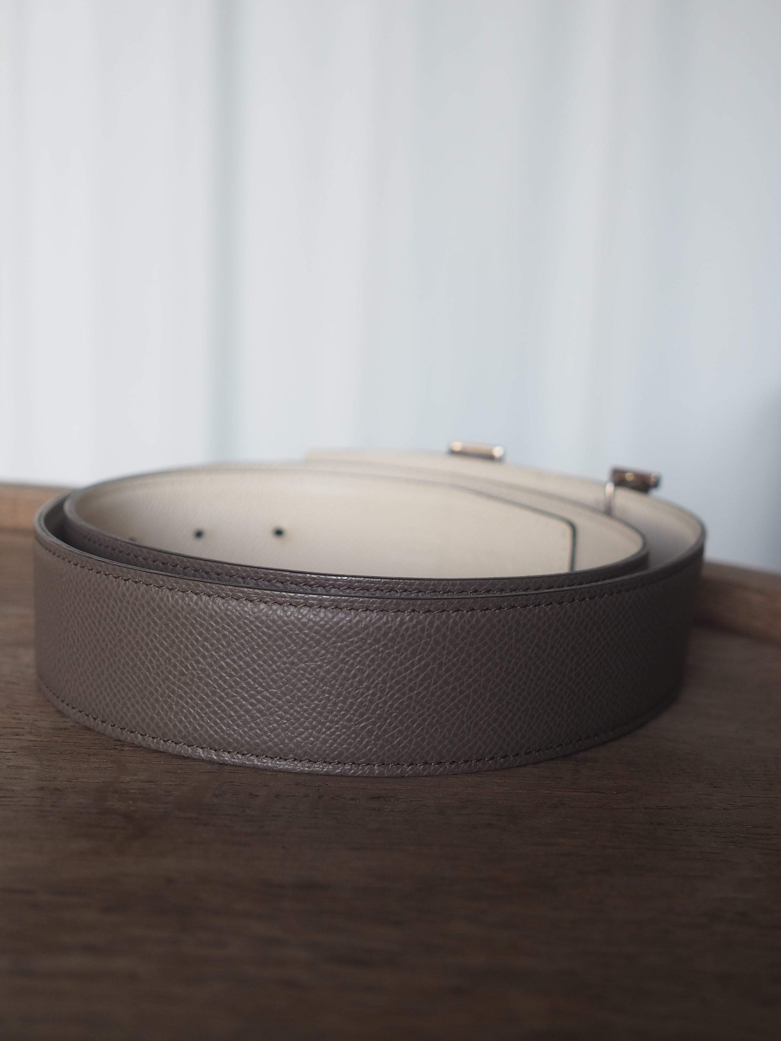 HERMES エルメス トゥアレグ ベルト 90 シルバー グレージュ