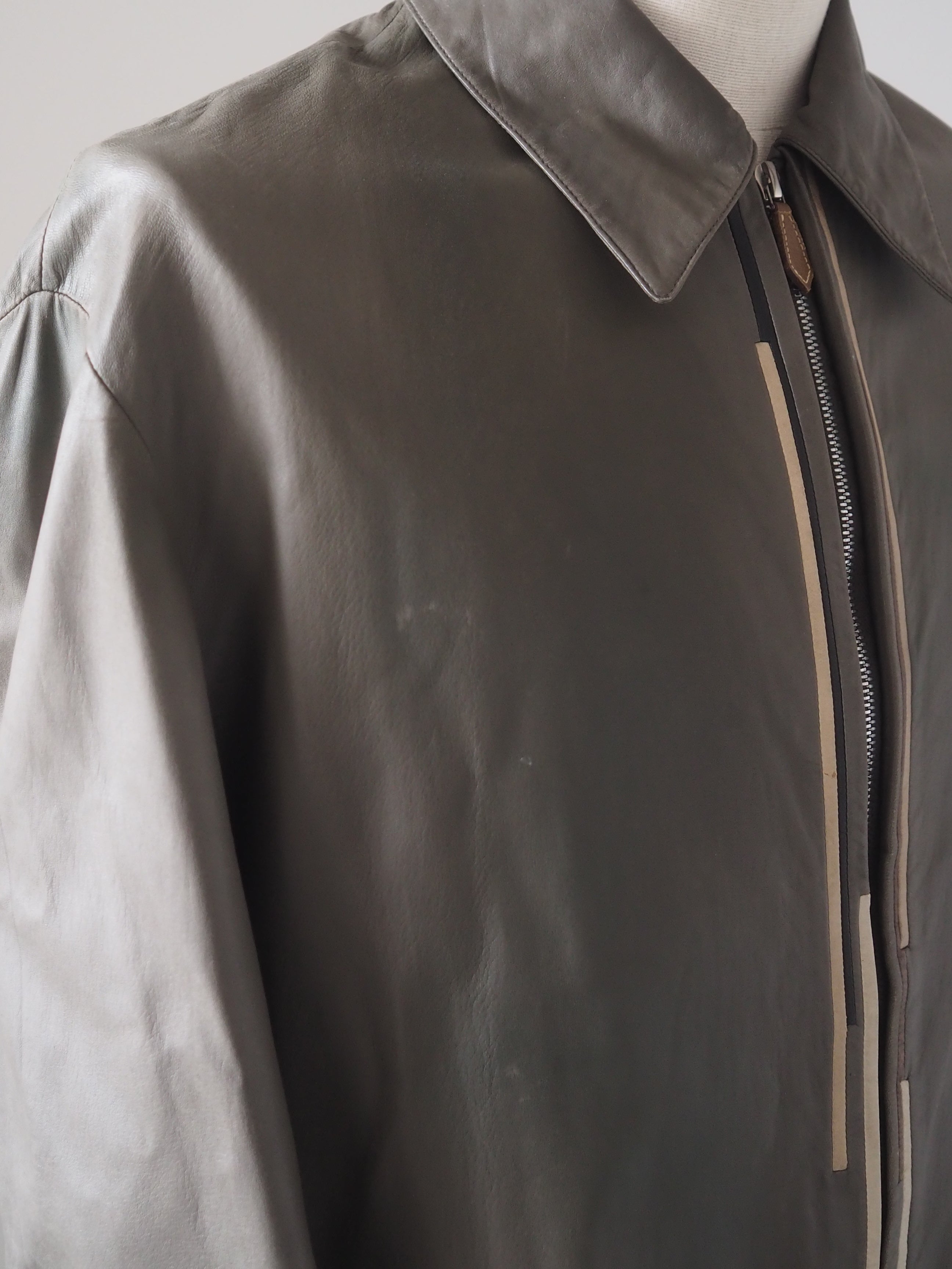 HERMÈS Agneau Lambskin Leather Zip Jacket