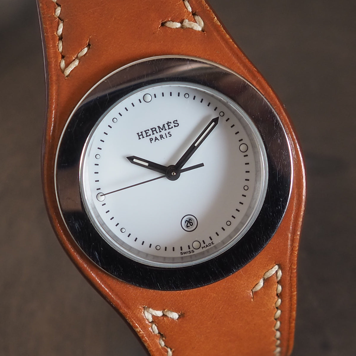 HERMES エルメス アーネ ウォッチ 腕時計 レザー ブラウン バンド 