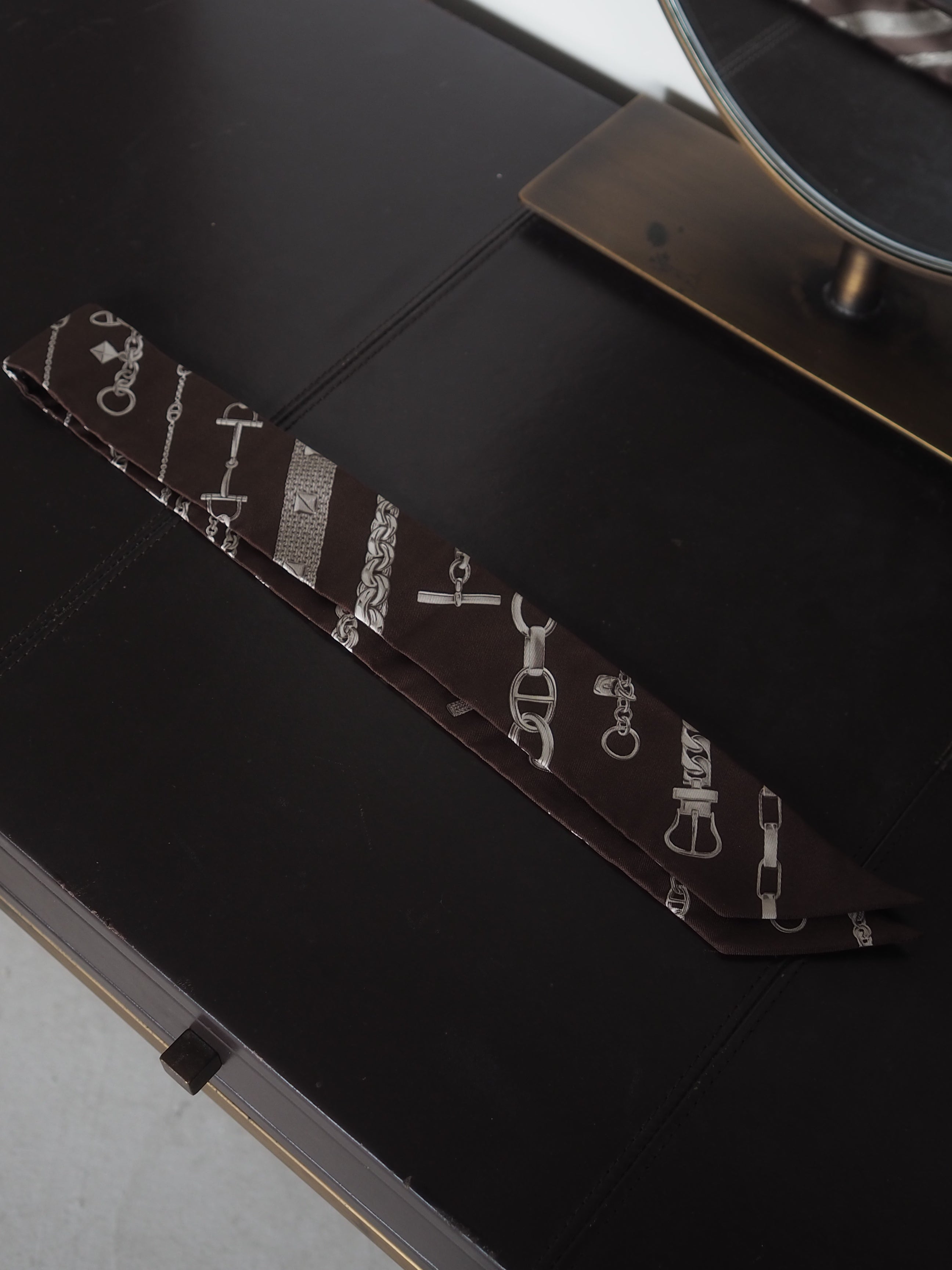 HERMES エルメス ツイリー シェーヌダンクル スカーフ シルク ブラウン
