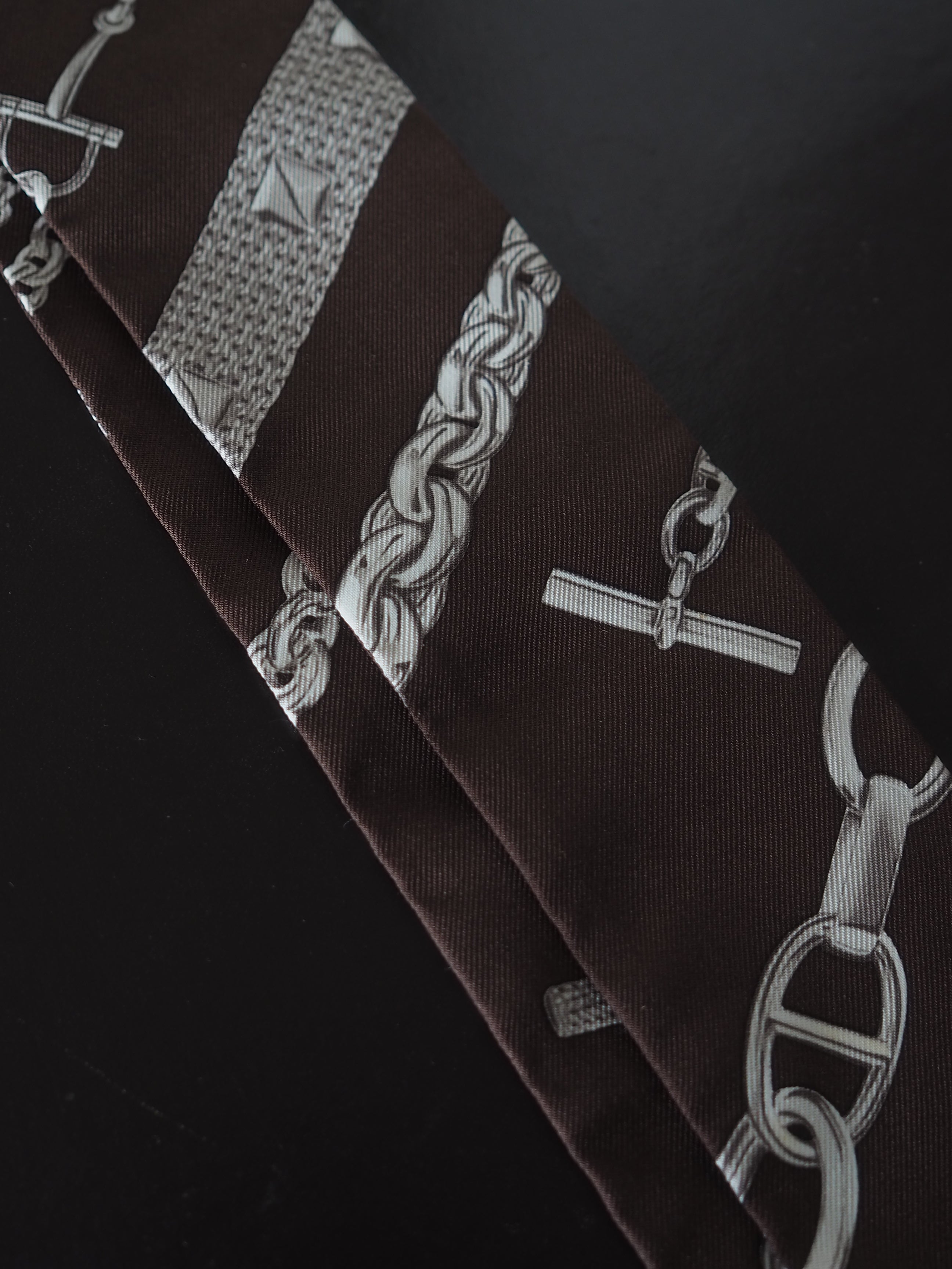 HERMES エルメス ツイリー シェーヌダンクル スカーフ シルク ブラウン