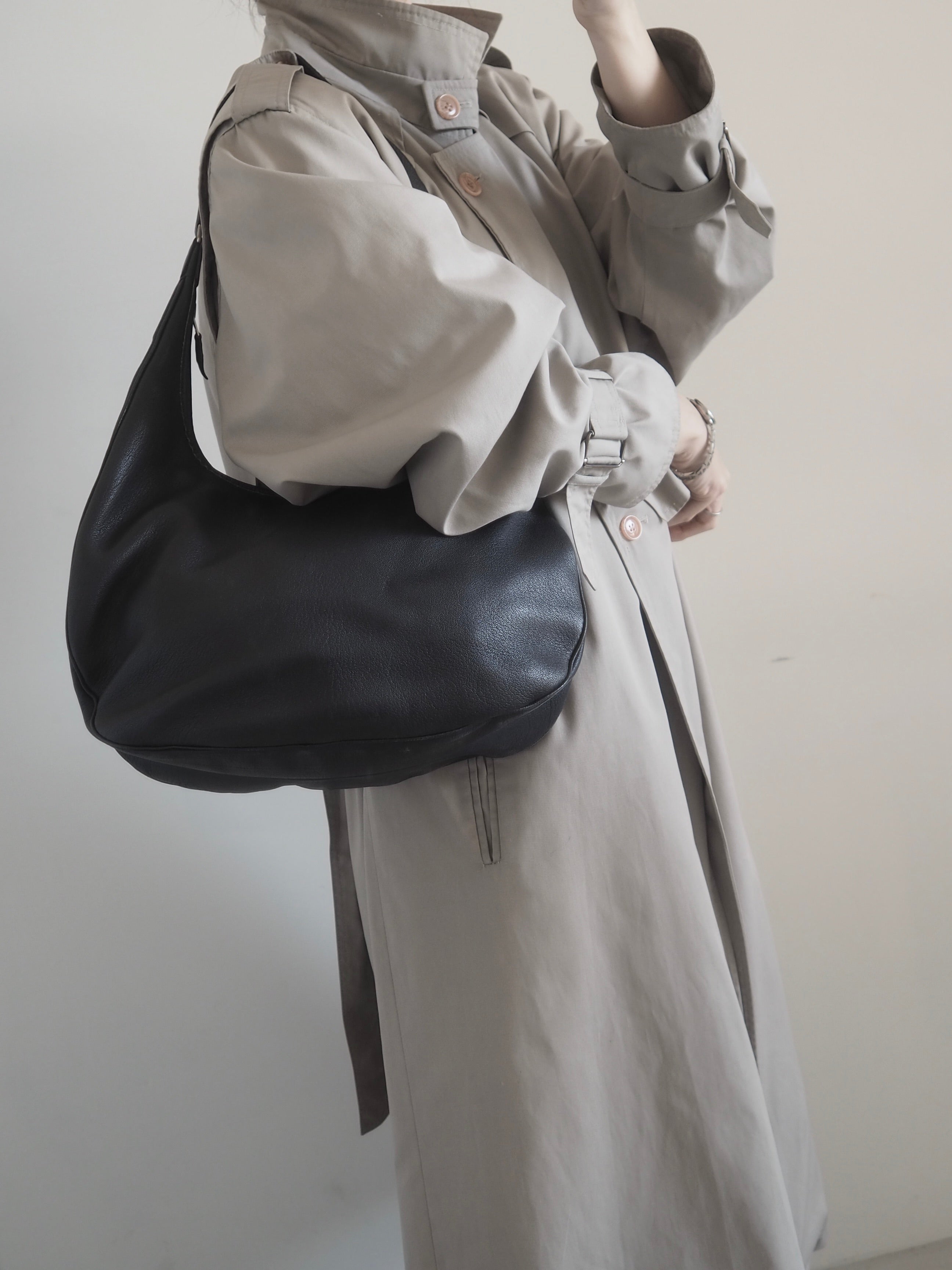 HERMES エルメス ガオ ホーボー ショルダー バッグ レザー ダーク