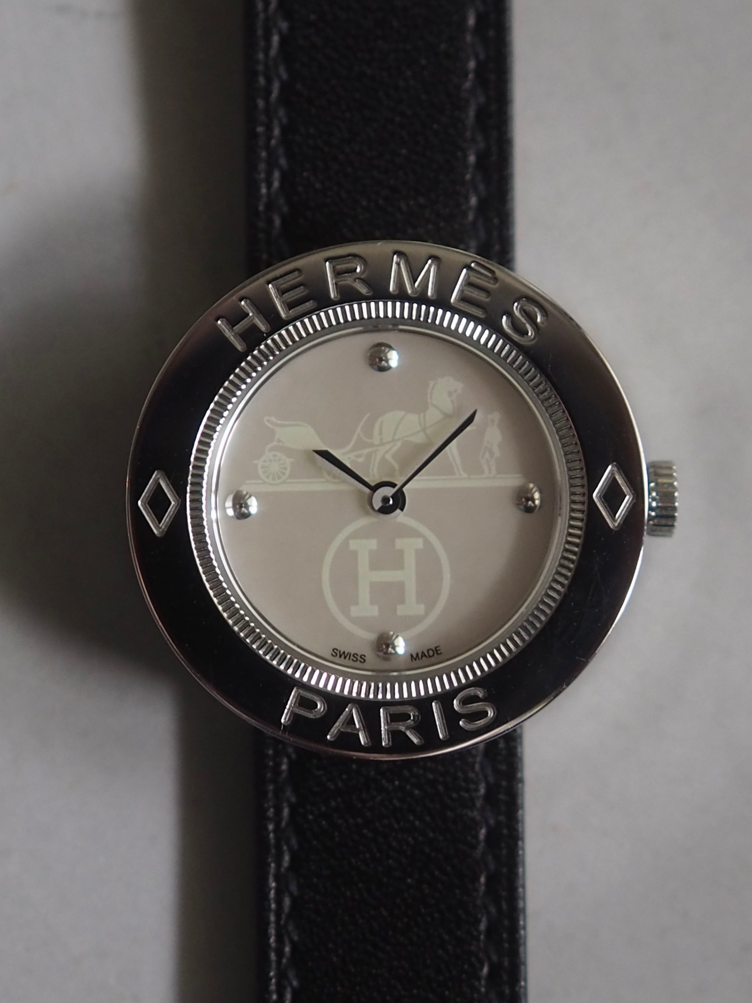 HERMES エルメス パスパス ウォッチ 腕時計 シェル シルバー ブラック