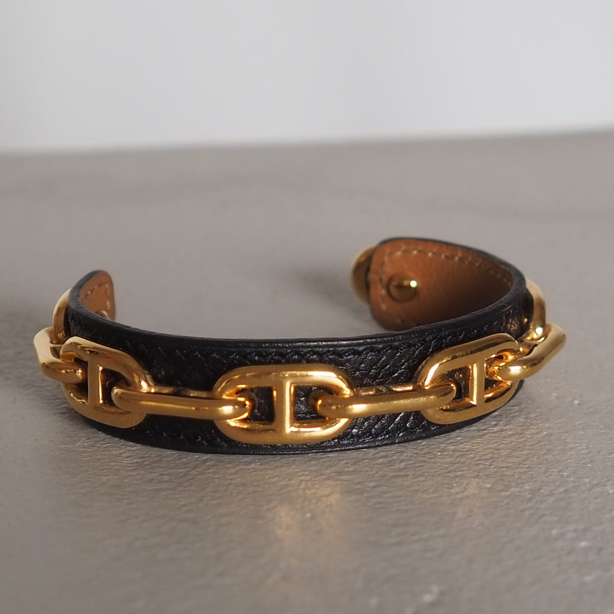 HERMES エルメス シェーヌダンクル バングル ゴールド ブラック 