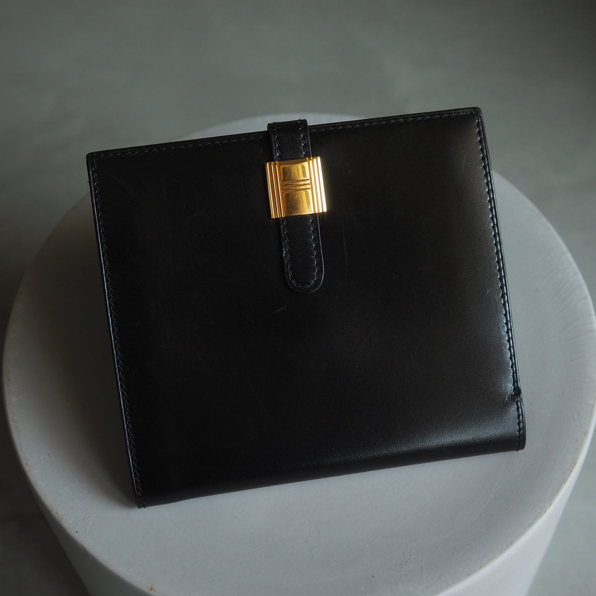 HERMES エルメス ソミュール ディアンヌ ウォレット ブラック レザー 