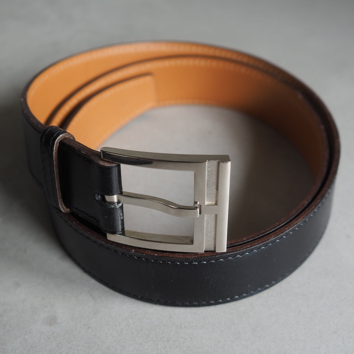 HERMES エルメス Hバックル ベルト 85 シルバー ブラック ブラウン 