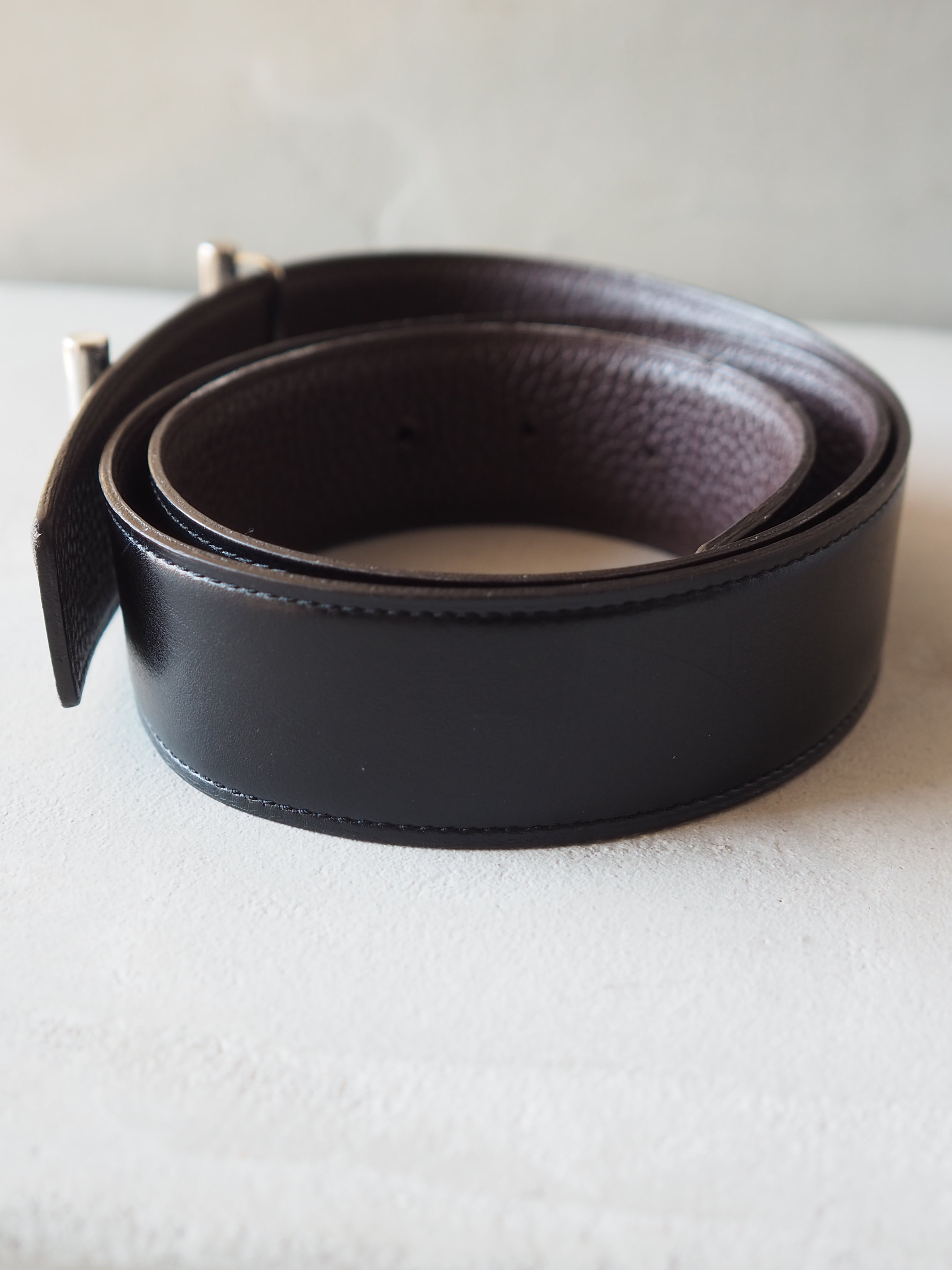 HERMES エルメス H ベルト 85 メンズ シルバー ブラック ブラウン