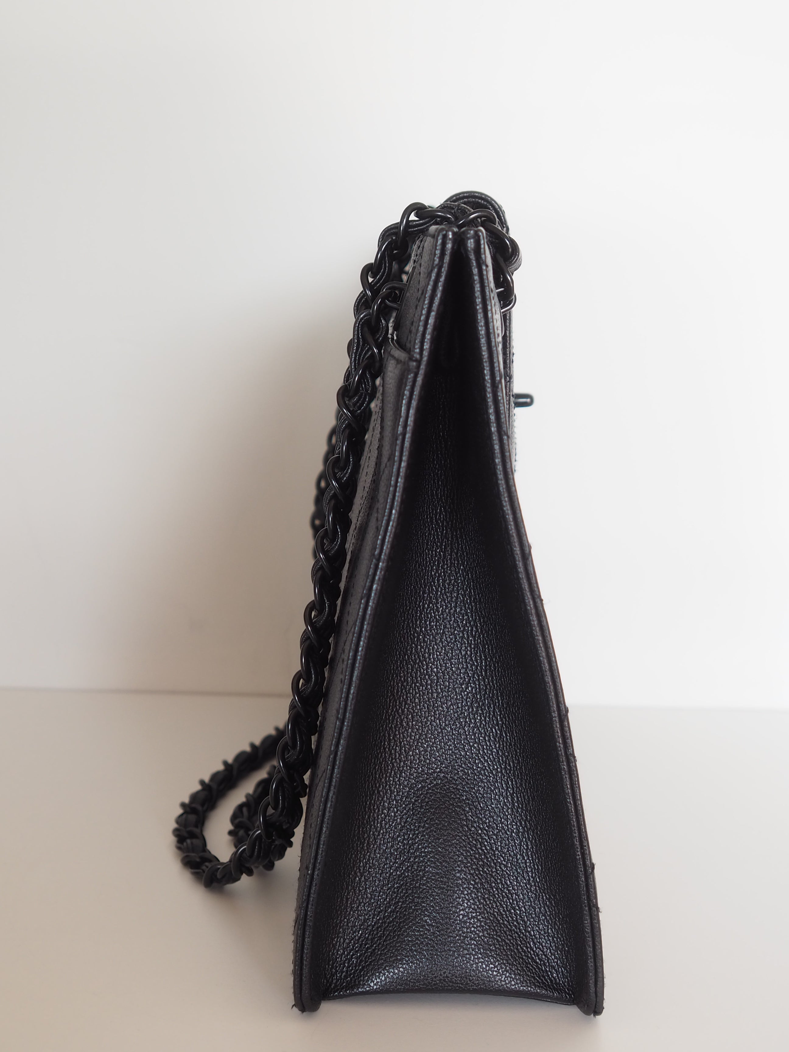 CHANEL Black Caviar Quilted Chain Tote Bag