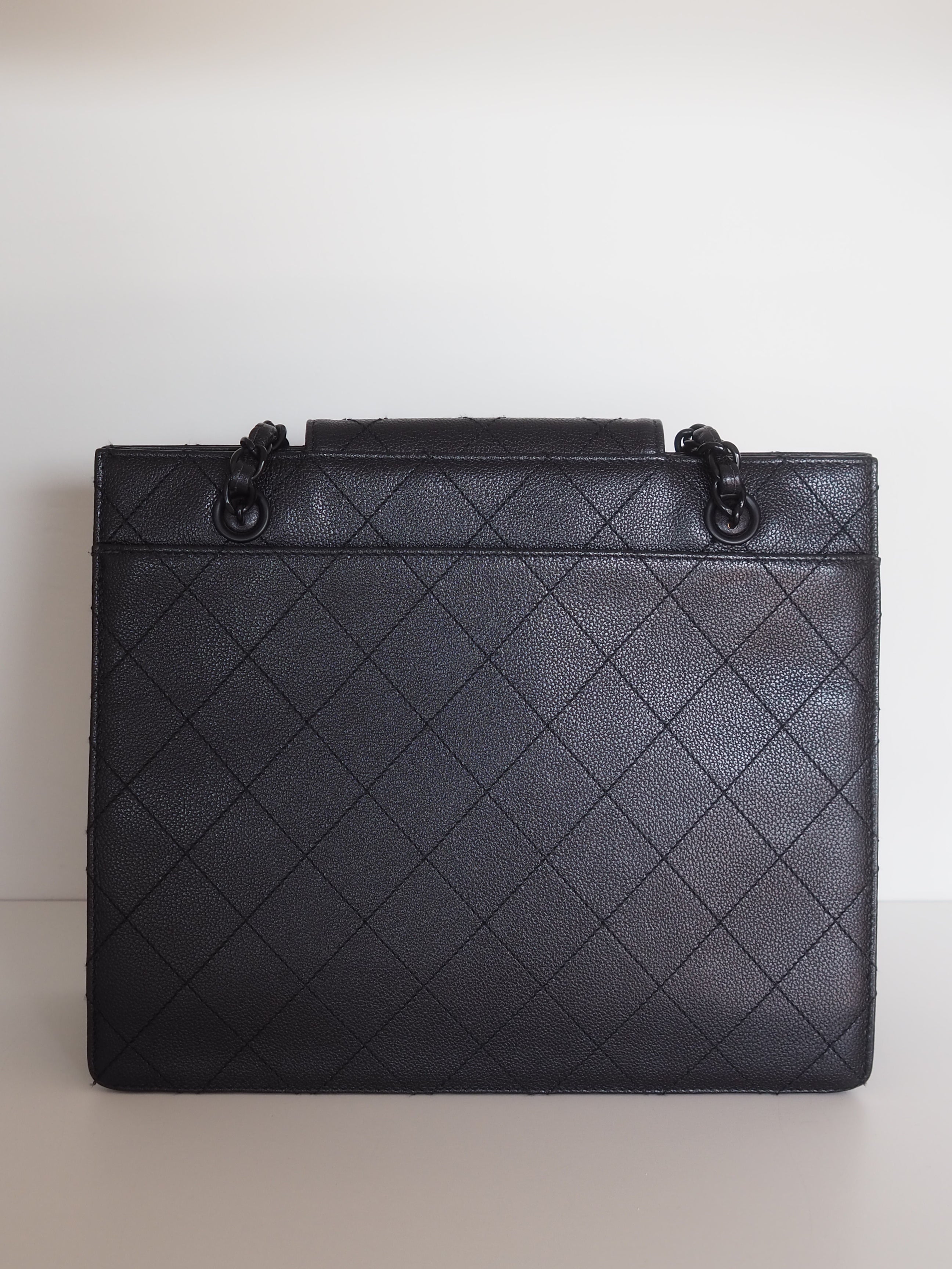 CHANEL Black Caviar Quilted Chain Tote Bag