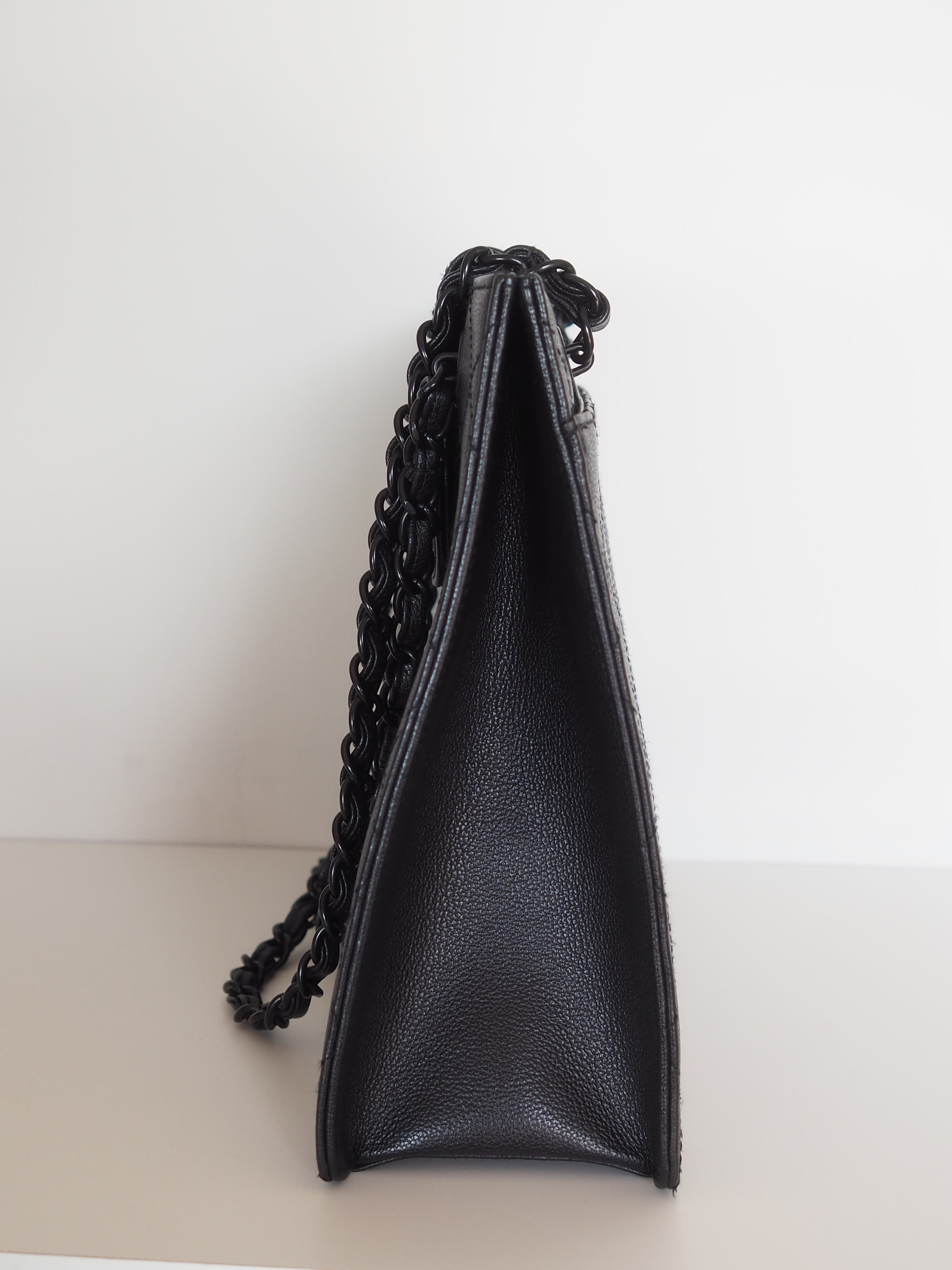 CHANEL Black Caviar Quilted Chain Tote Bag