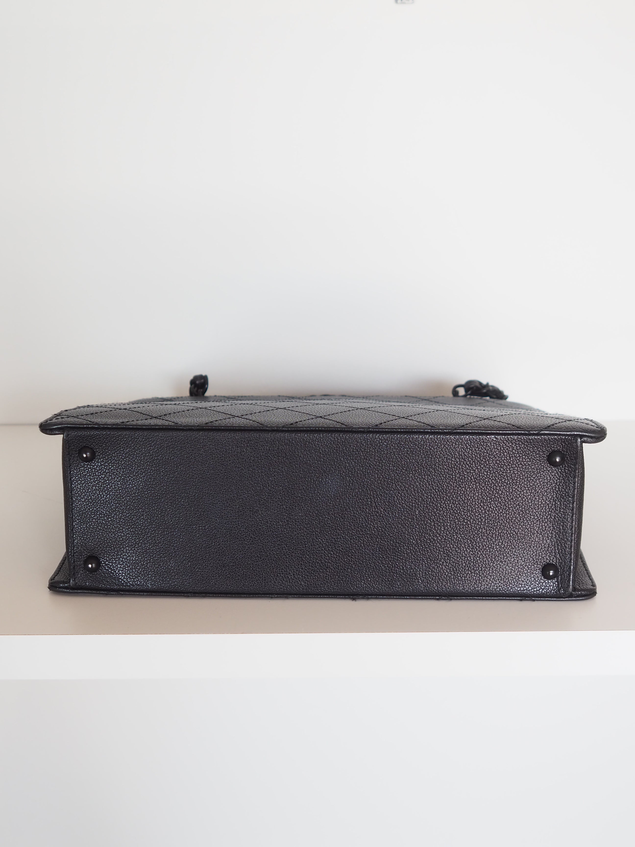 CHANEL Black Caviar Quilted Chain Tote Bag