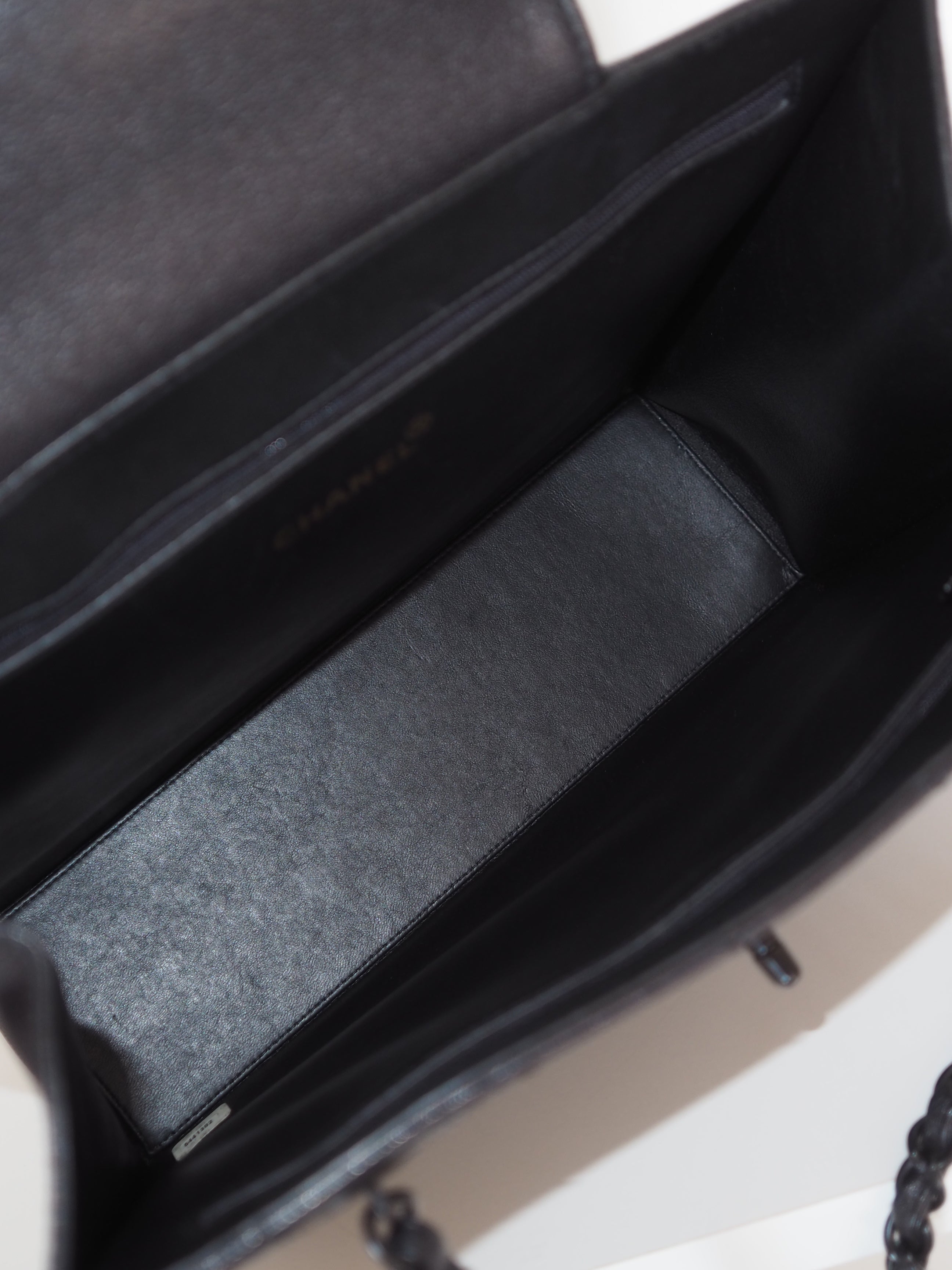 CHANEL Black Caviar Quilted Chain Tote Bag