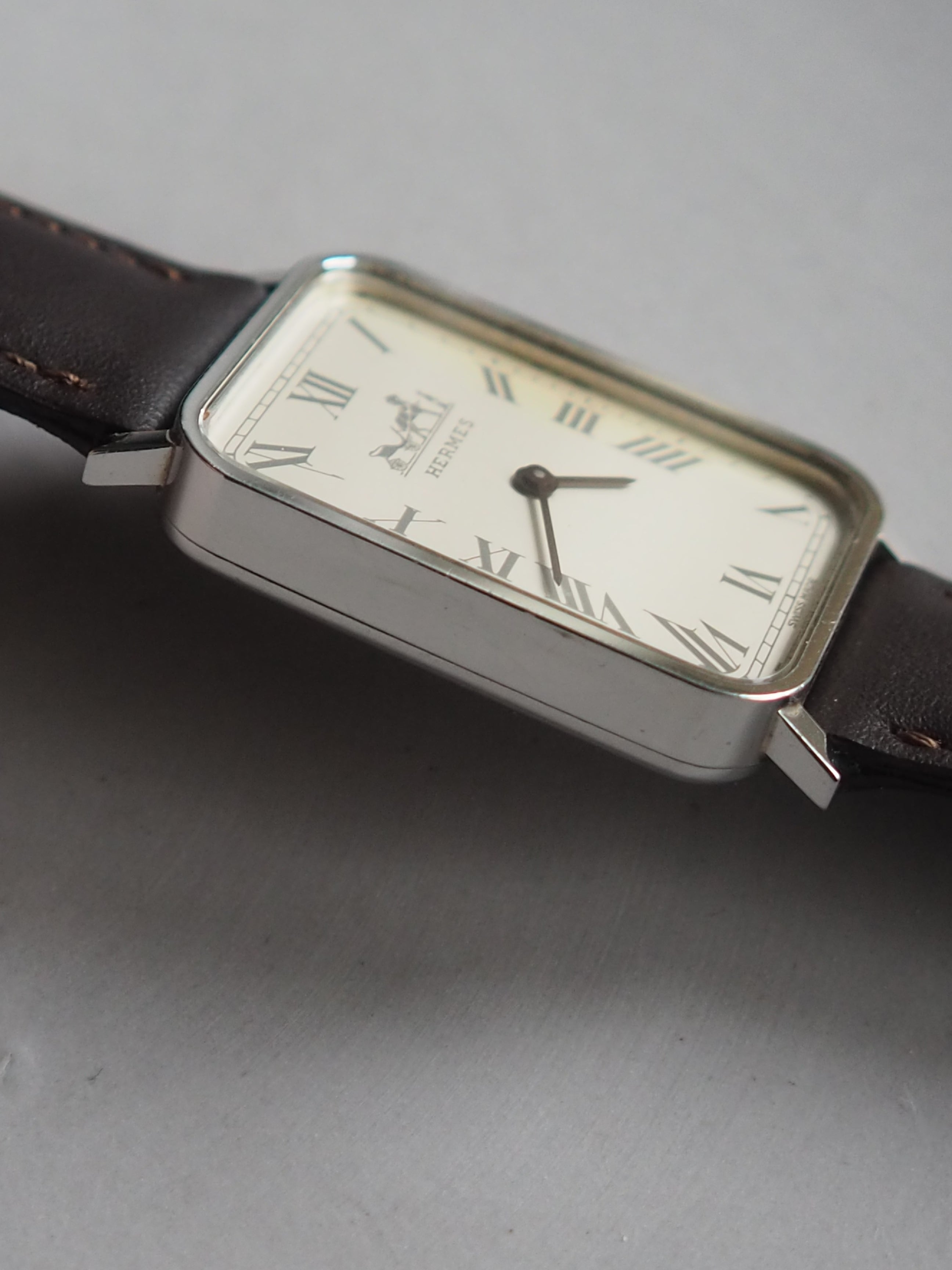 HERMES エルメス カレーシュ 馬車 ウォッチ 腕時計 シルバー ブラウン