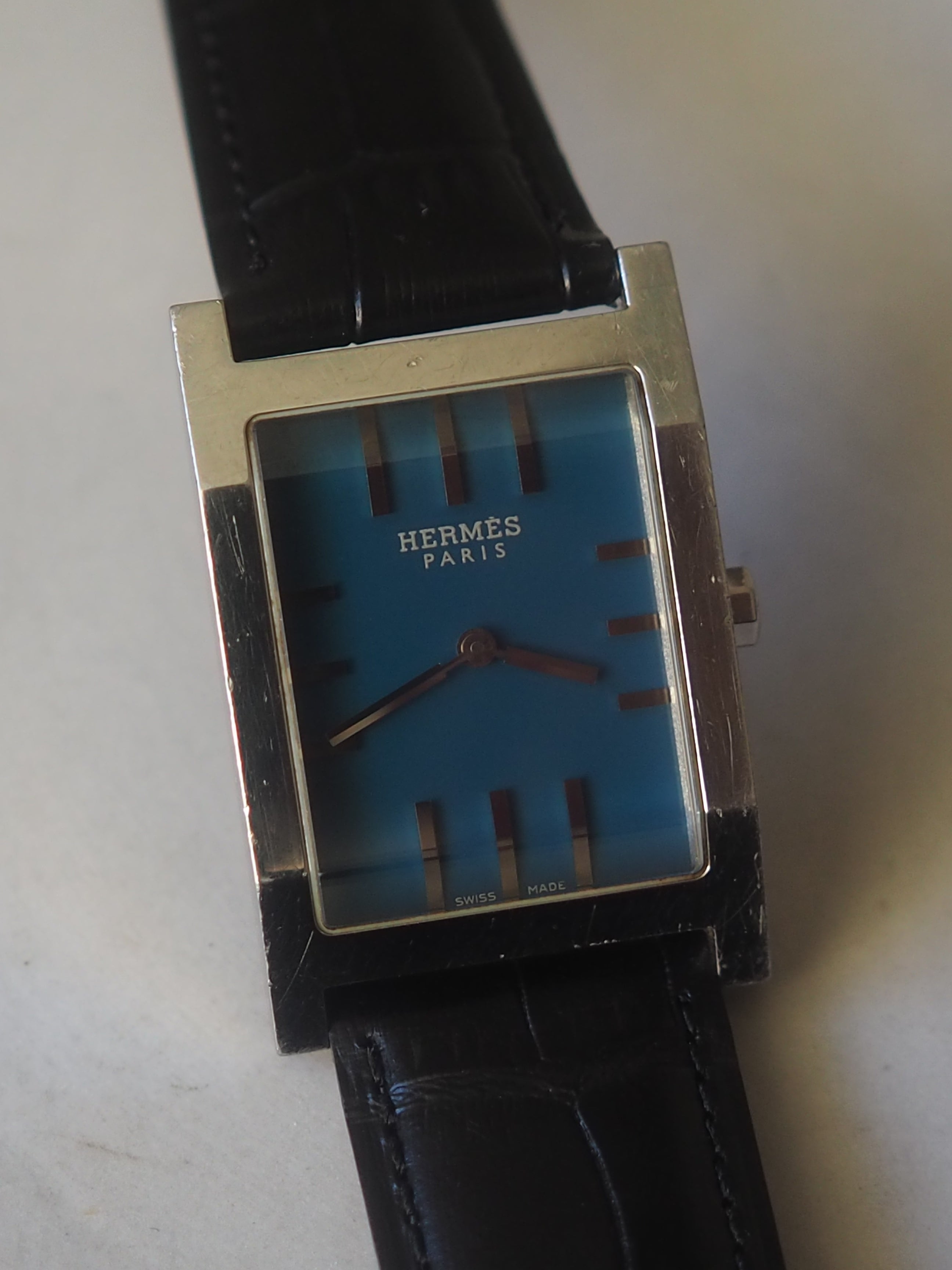HERMES エルメス タンデム ウォッチ 腕時計 シルバー ブルー ブラック