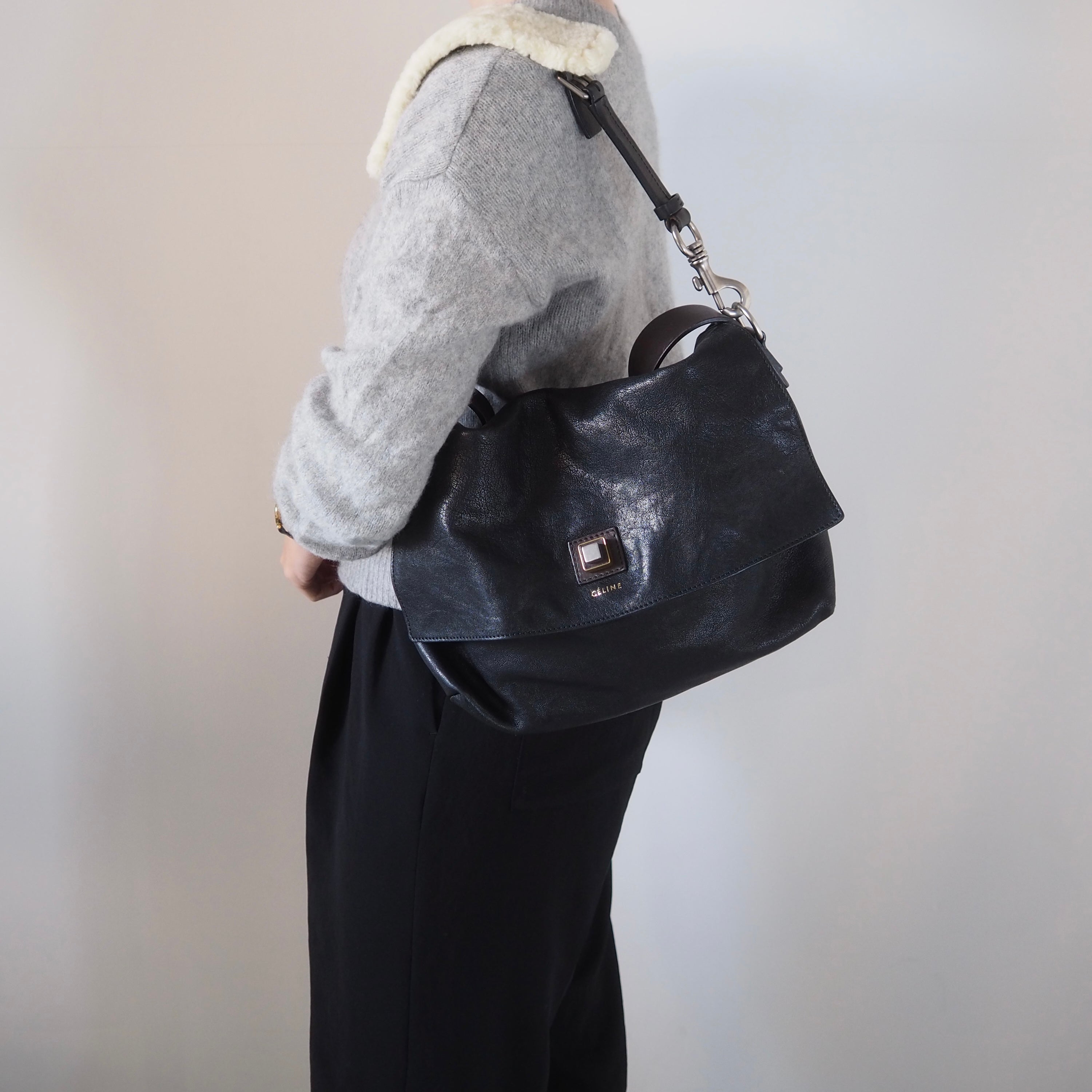 CELINE セリーヌ ショルダー バッグ フィービー期 ブラック ファー