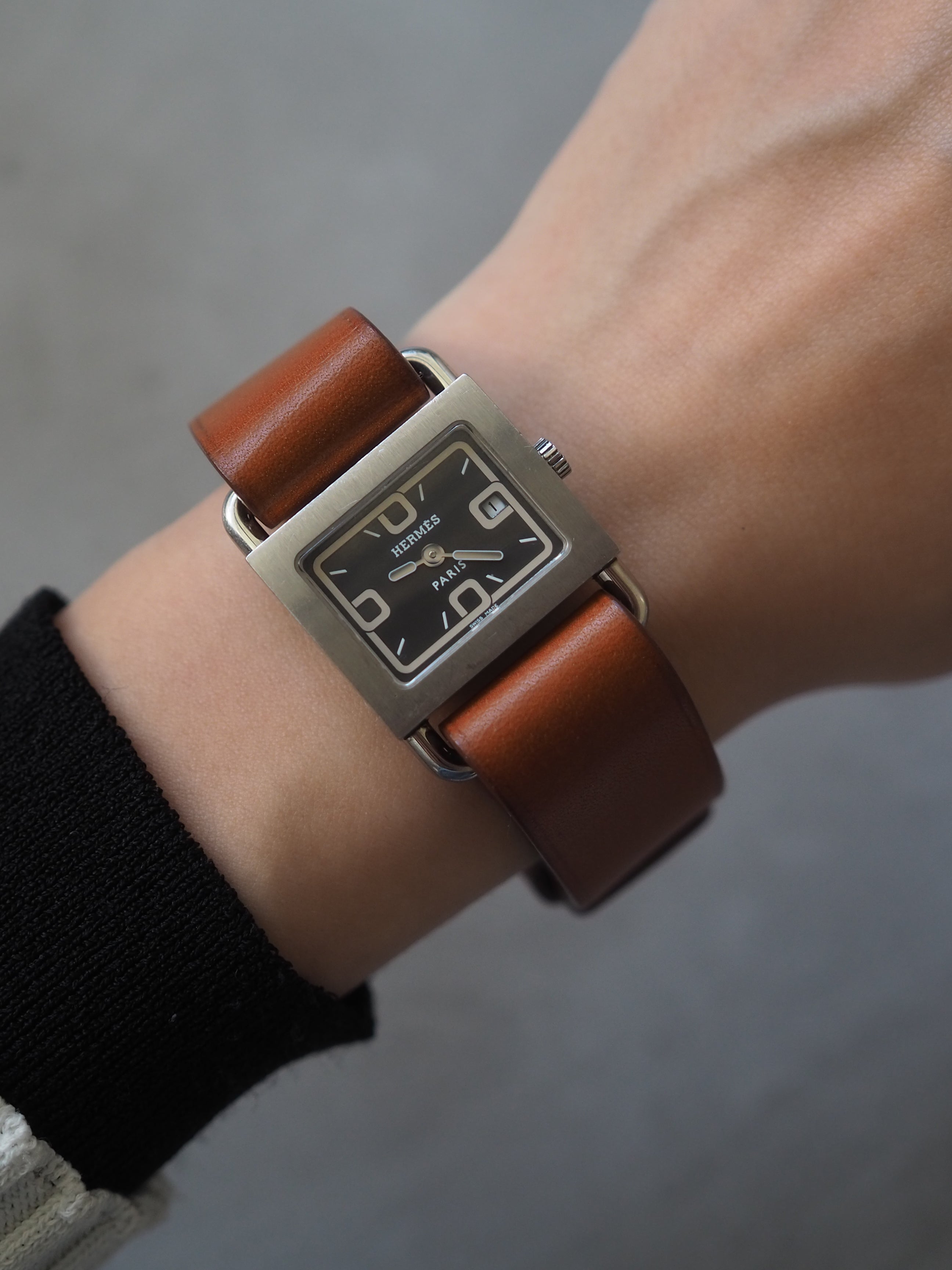 HERMES エルメス バレニア ウォッチ 腕時計 シルバー ブラウン レザー