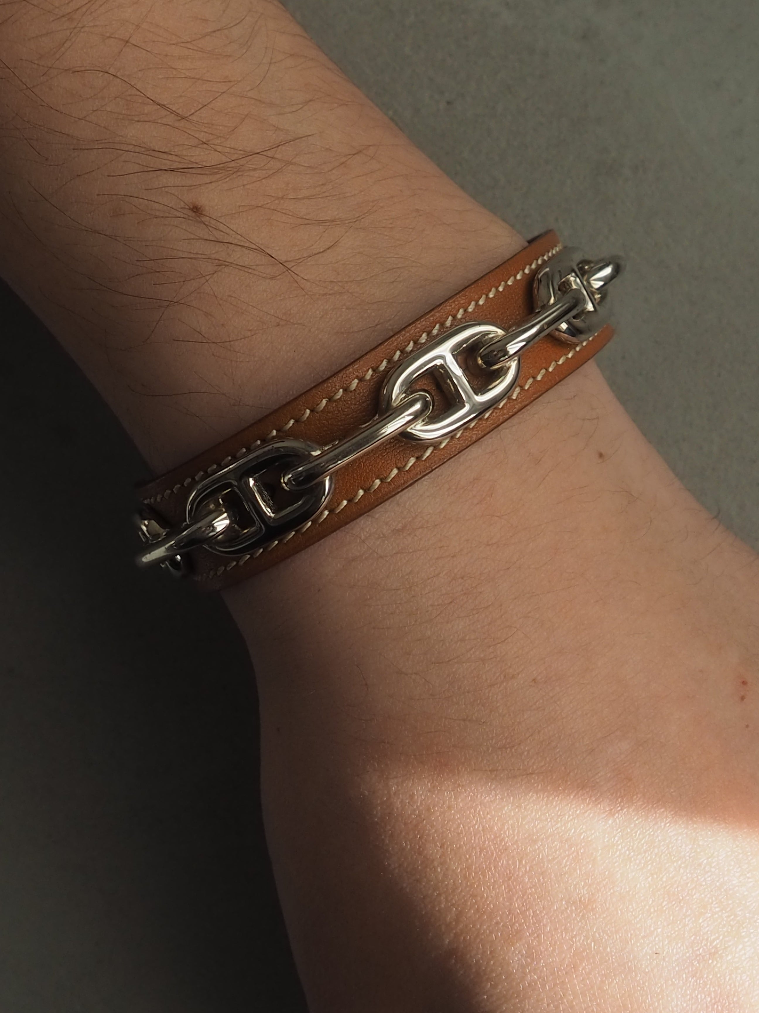 HERMES エルメス シェーヌダンクル バングル シルバー ブラウン