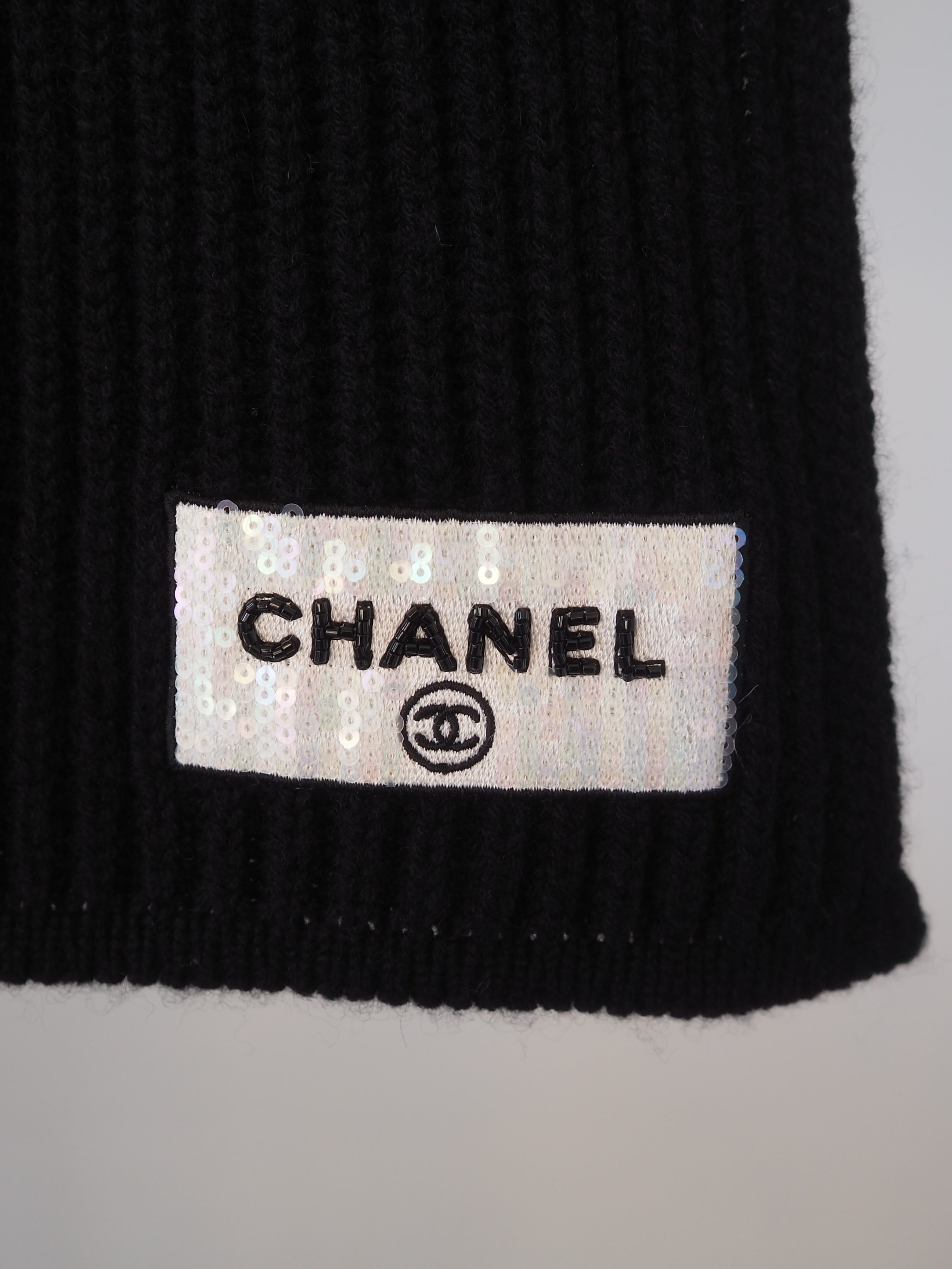 CHANEL シャネル スパンコール ロゴ ストール マフラー ブラック