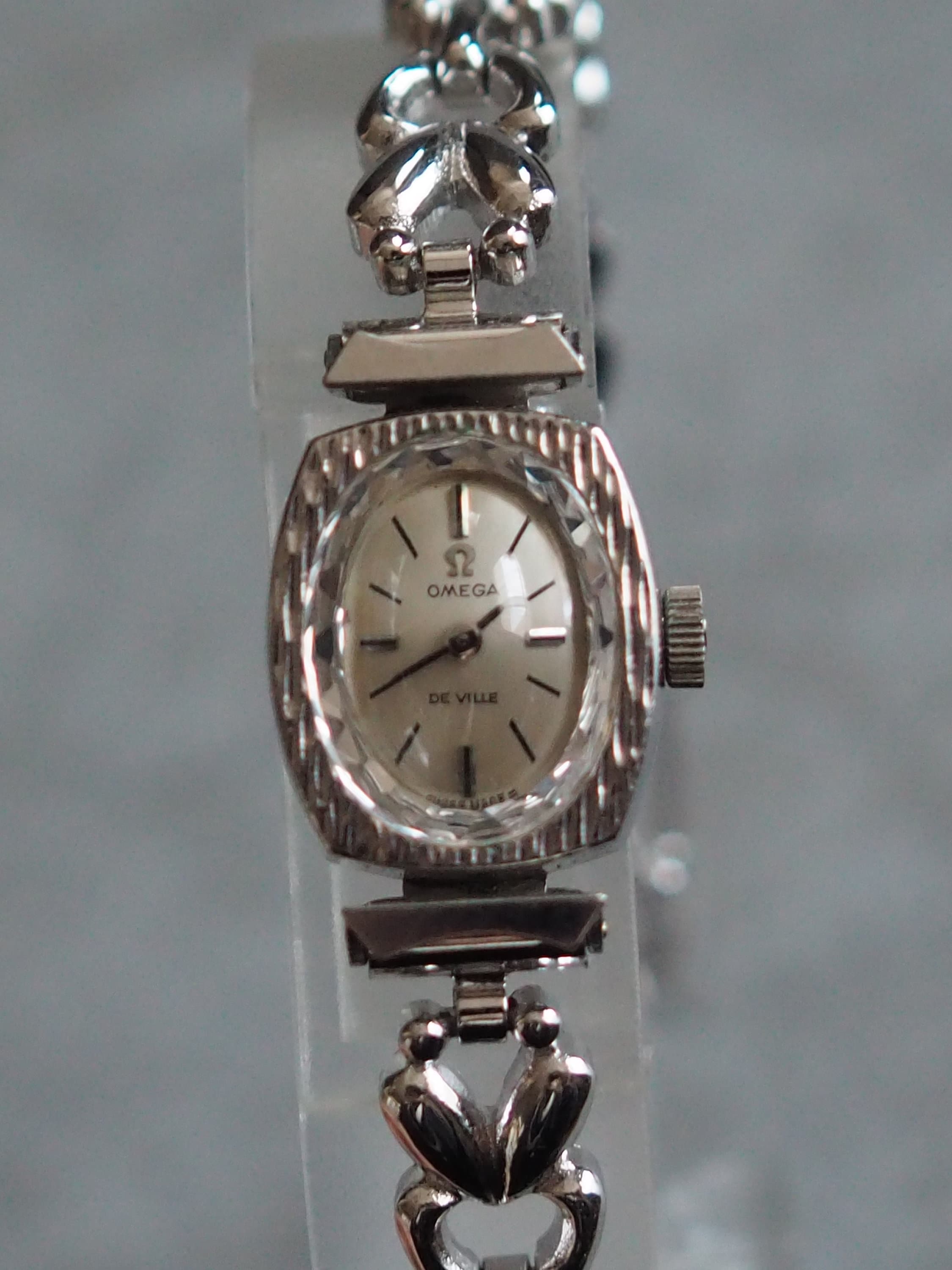 OMEGA DE VILLE Watch Cut glass Silver Color Stainless steel Ladies Vintage Antique Authentic