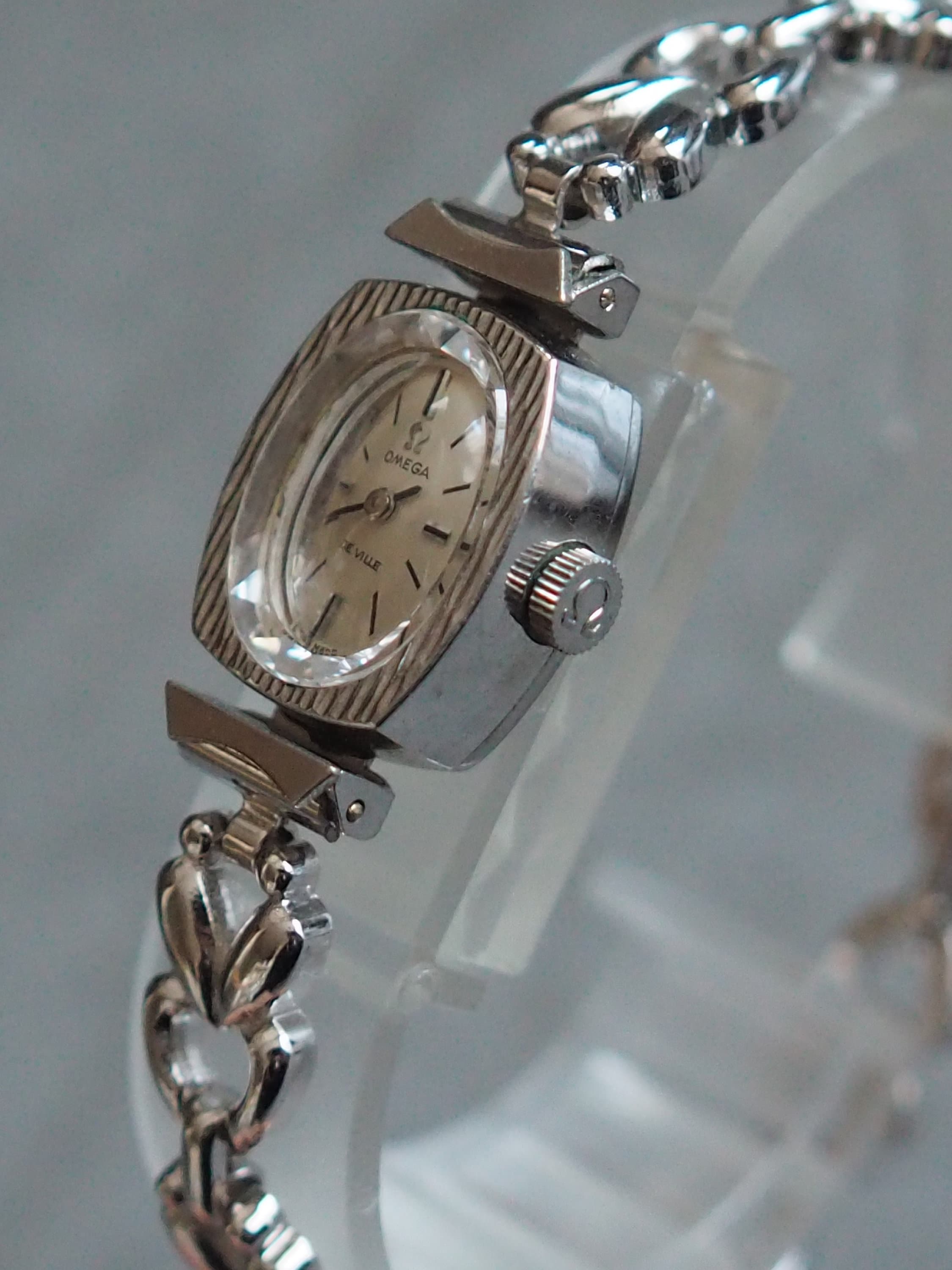 OMEGA DE VILLE Watch Cut glass Silver Color Stainless steel Ladies Vintage Antique Authentic