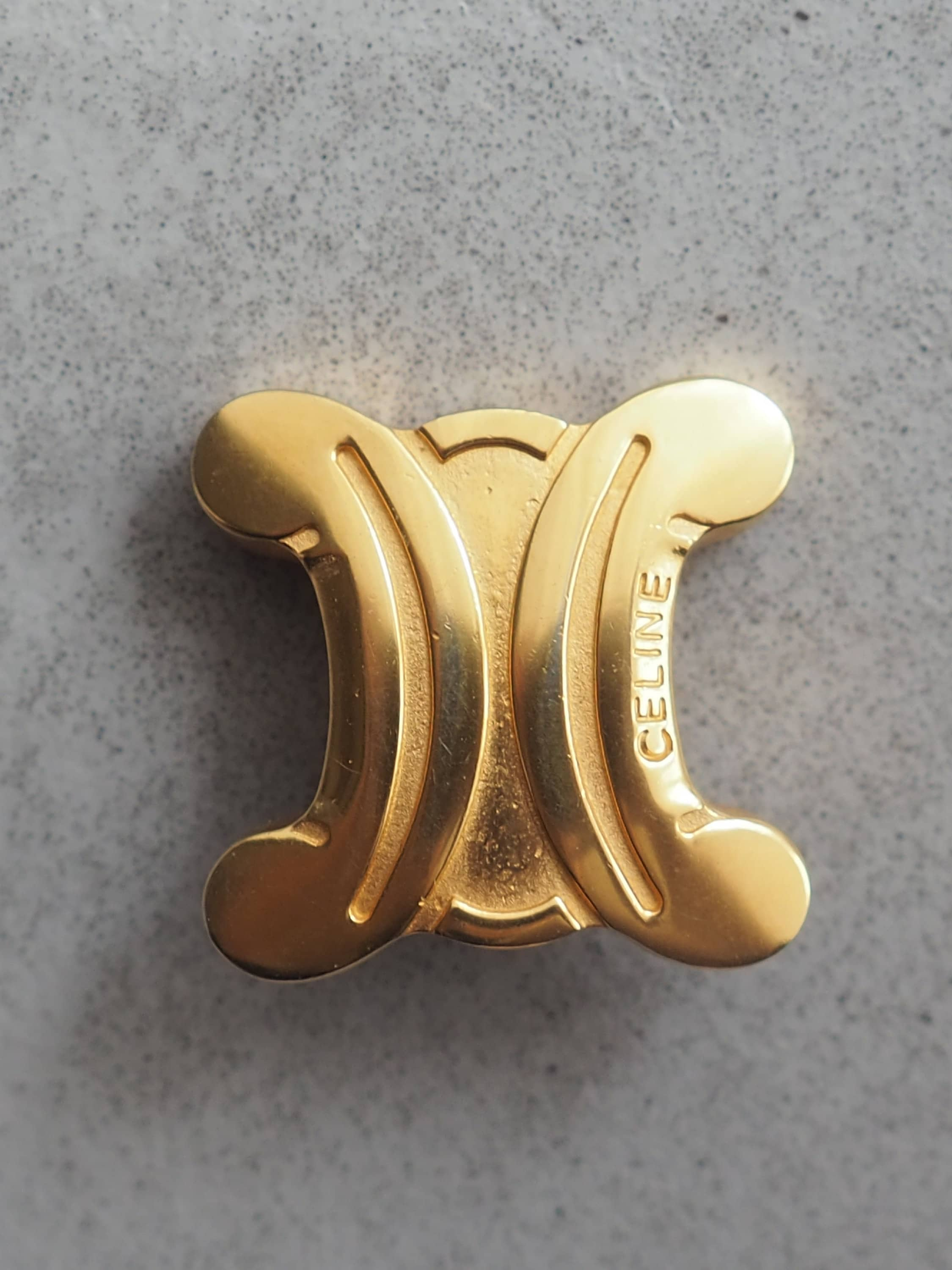 CELINE Macadam Logo Clip-On Earrings Gold Vintage Metal Authentic