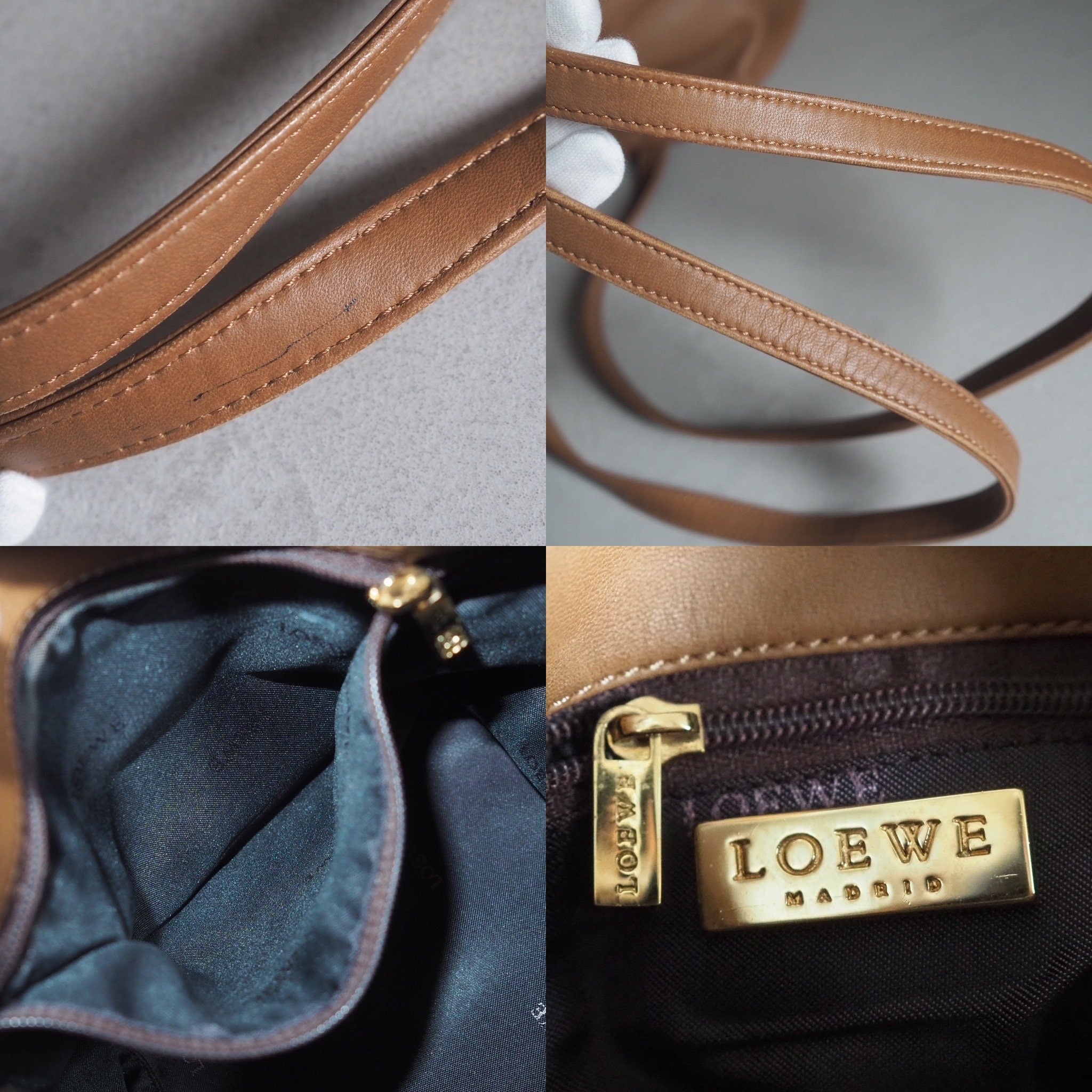 LOEWE Logo Backpack bag Camel Brown Leather Vintage Authentic