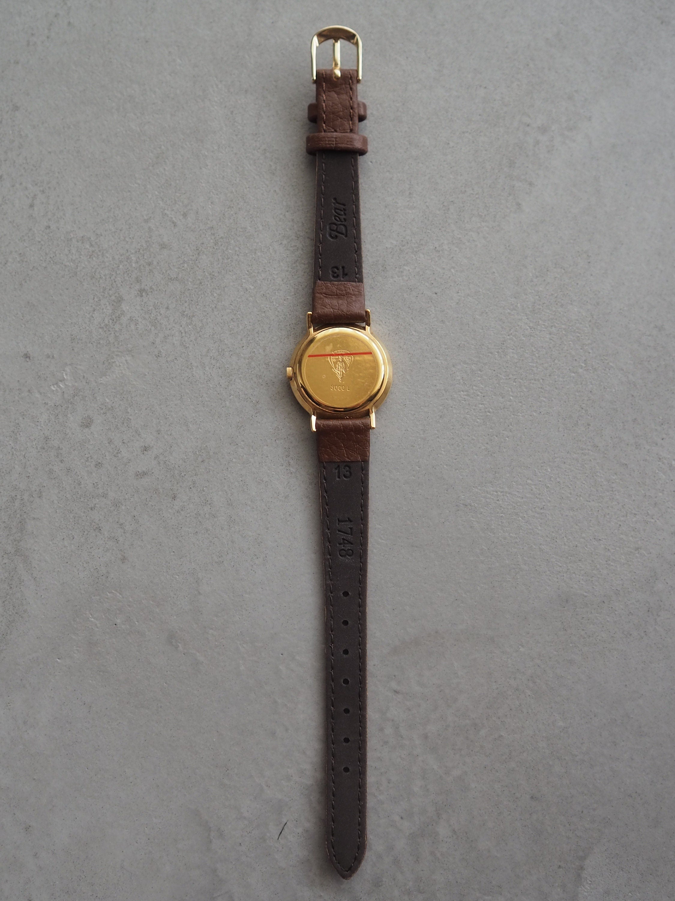 GUCCI GG Round Watch Wristwatch Gold Metal Green Brown Leather Vintage Authentic