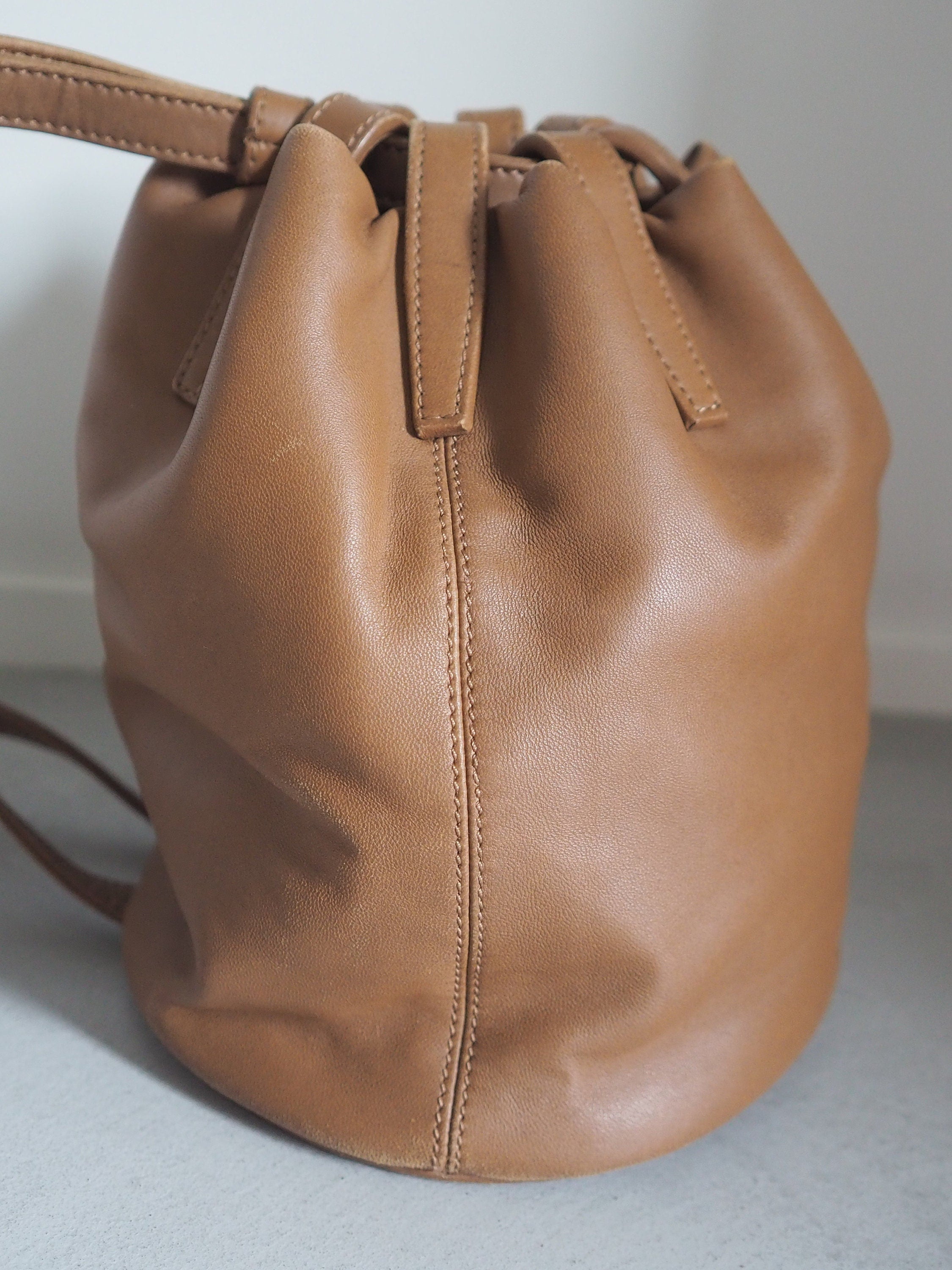 LOEWE Logo Backpack bag Camel Brown Leather Vintage Authentic