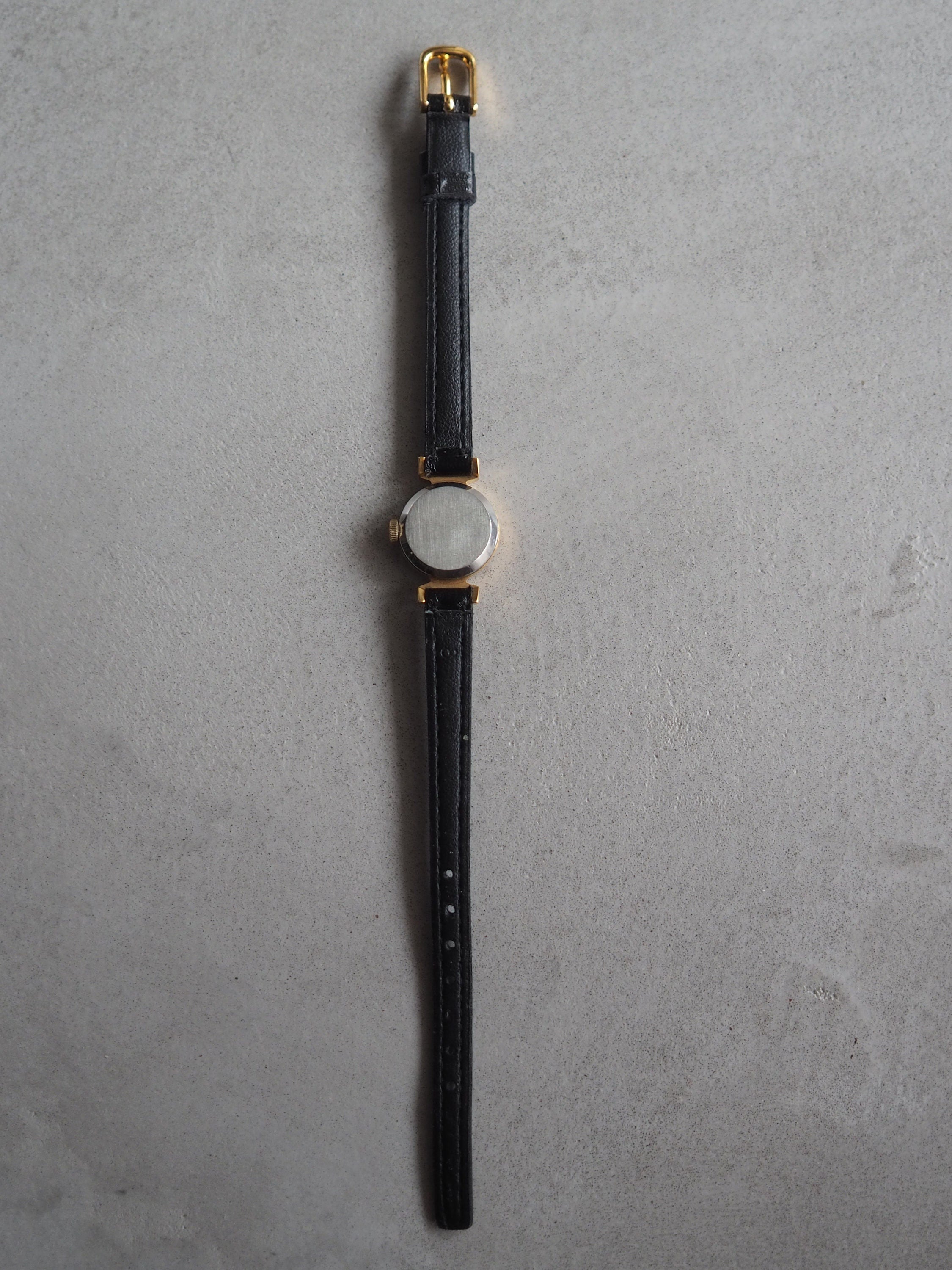 OMEGA DE VILLE Watch Gold Color Stainless steel Leather Black Ladies Vintage Antique Authentic