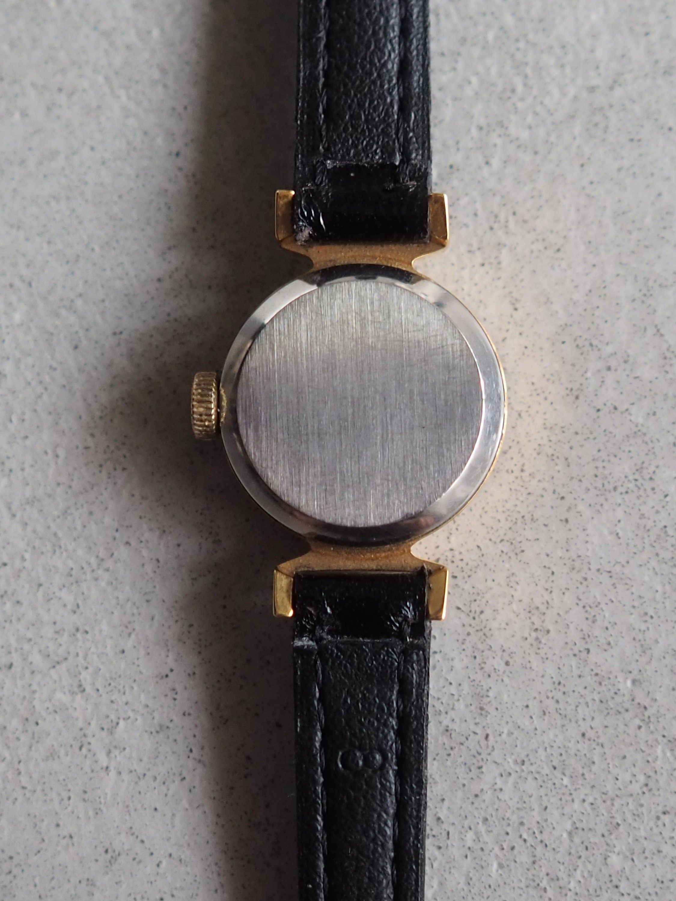 OMEGA DE VILLE Watch Gold Color Stainless steel Leather Black Ladies Vintage Antique Authentic