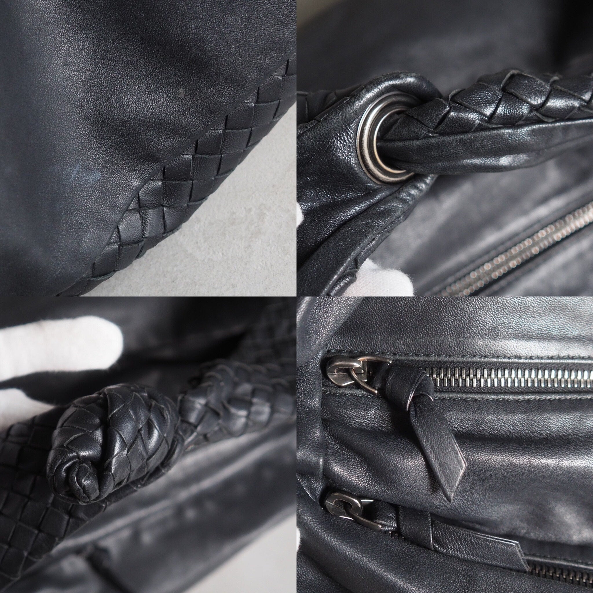 BOTTEGA VENETA Intrechart Shoulder bag Black Leather Unisex Vintage Authentic