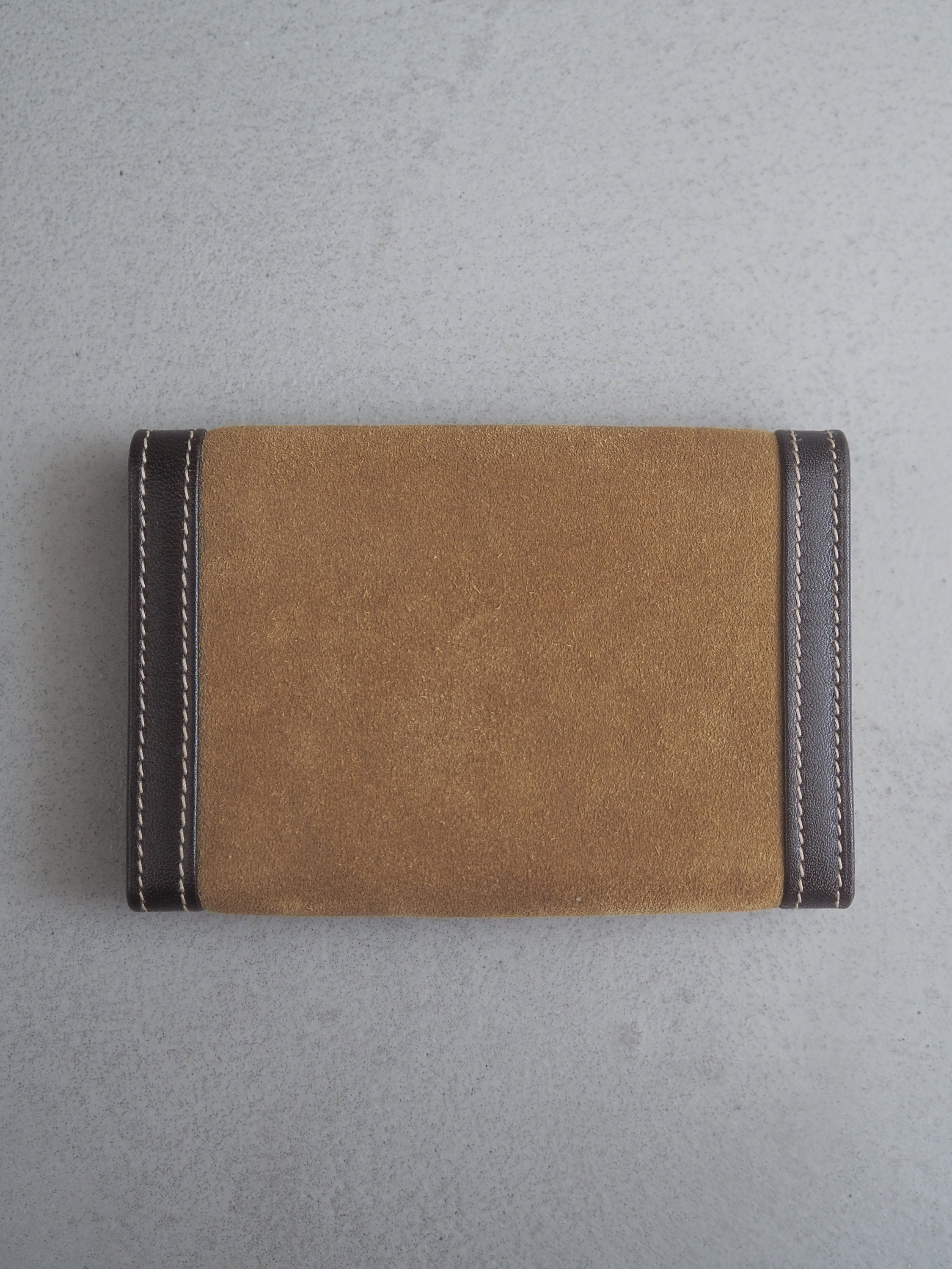 LOEWE Anagram Key Card Case Purse Brown Suede Leather Vintage Authentic